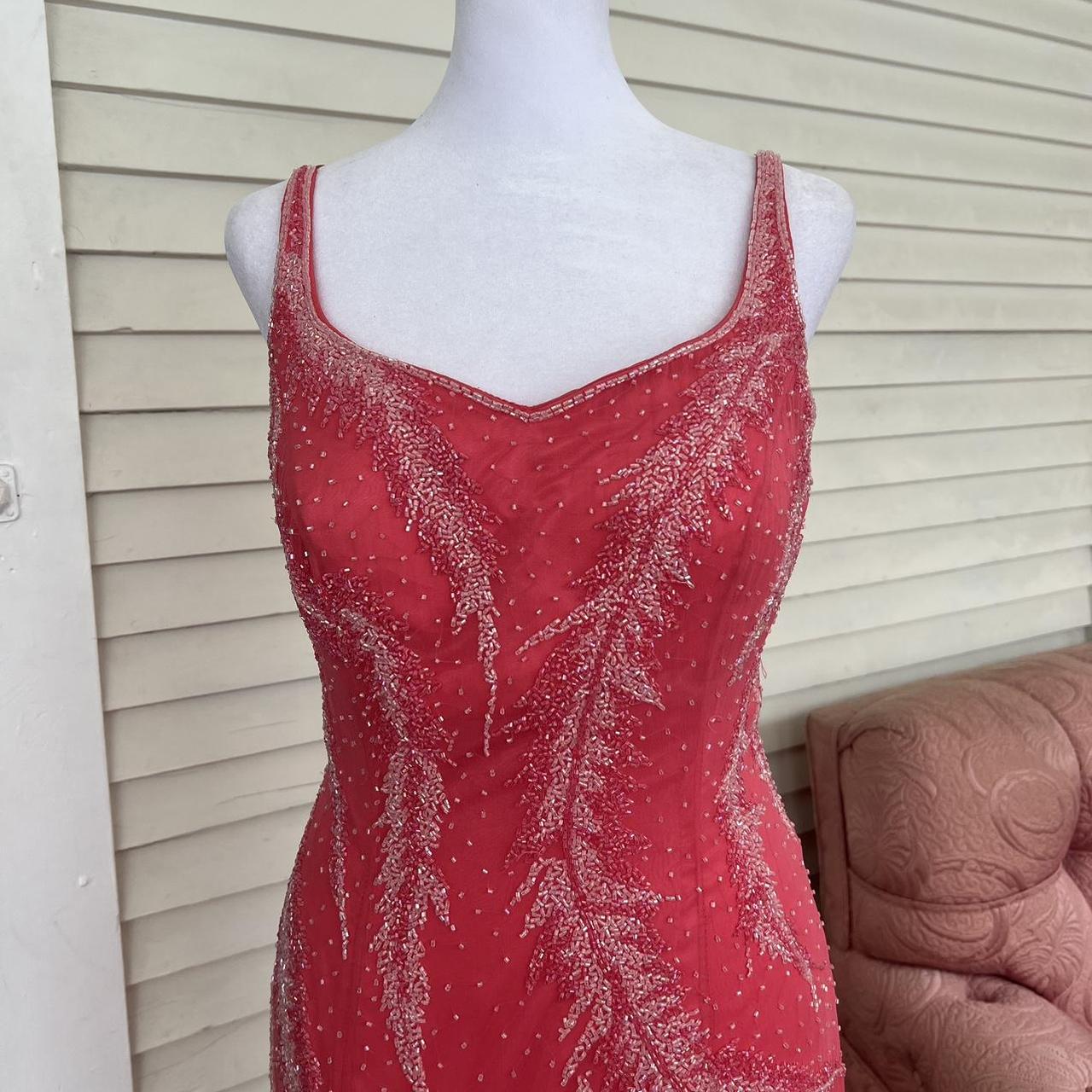 Saucy hot pink “gala” beaded formal gown size 8!... Depop