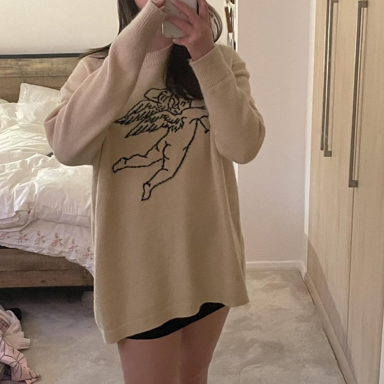 Motel rocks cream cherub knit jumper Oversized, XS... - Depop