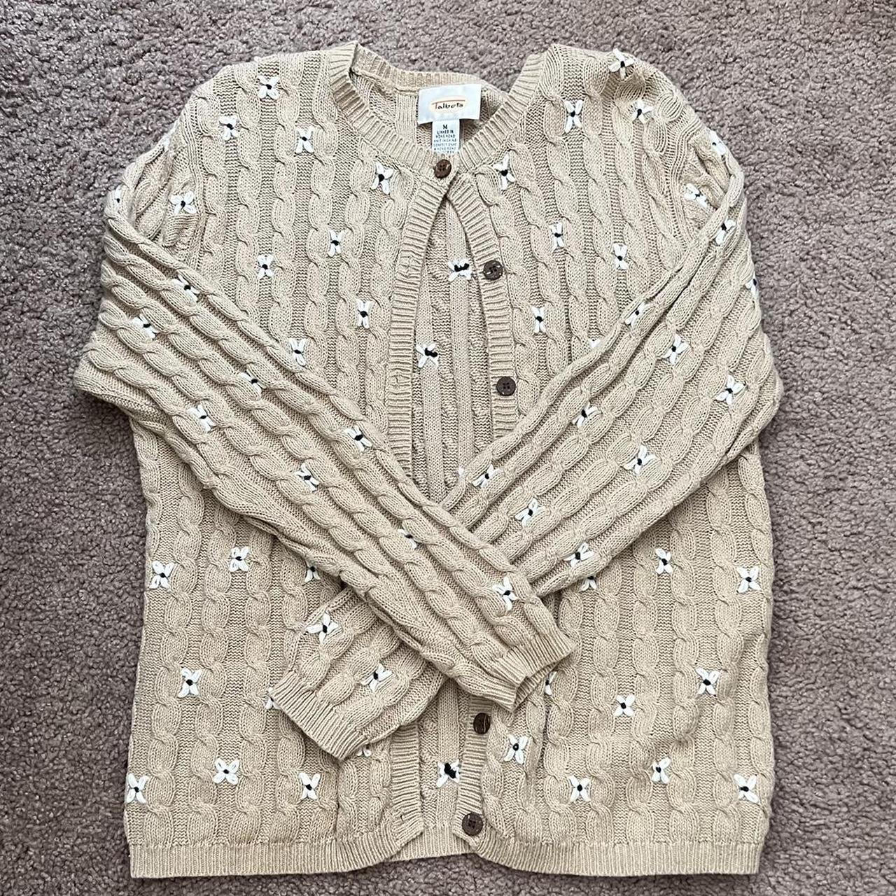 Talbots Embroidered Flower Cardigan Super Cute For Depop