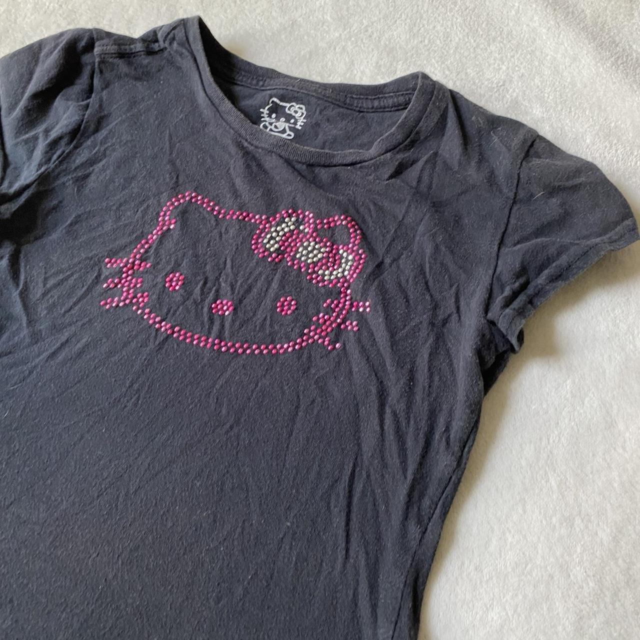 2010 bedazzled hello kitty fitted black top Fitted... - Depop