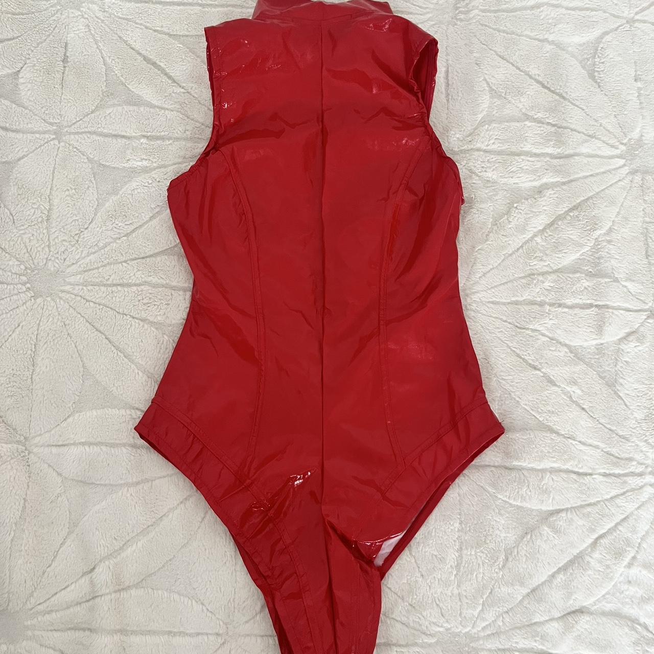 Forever 21 latex bodysuit front has a zip up size... - Depop