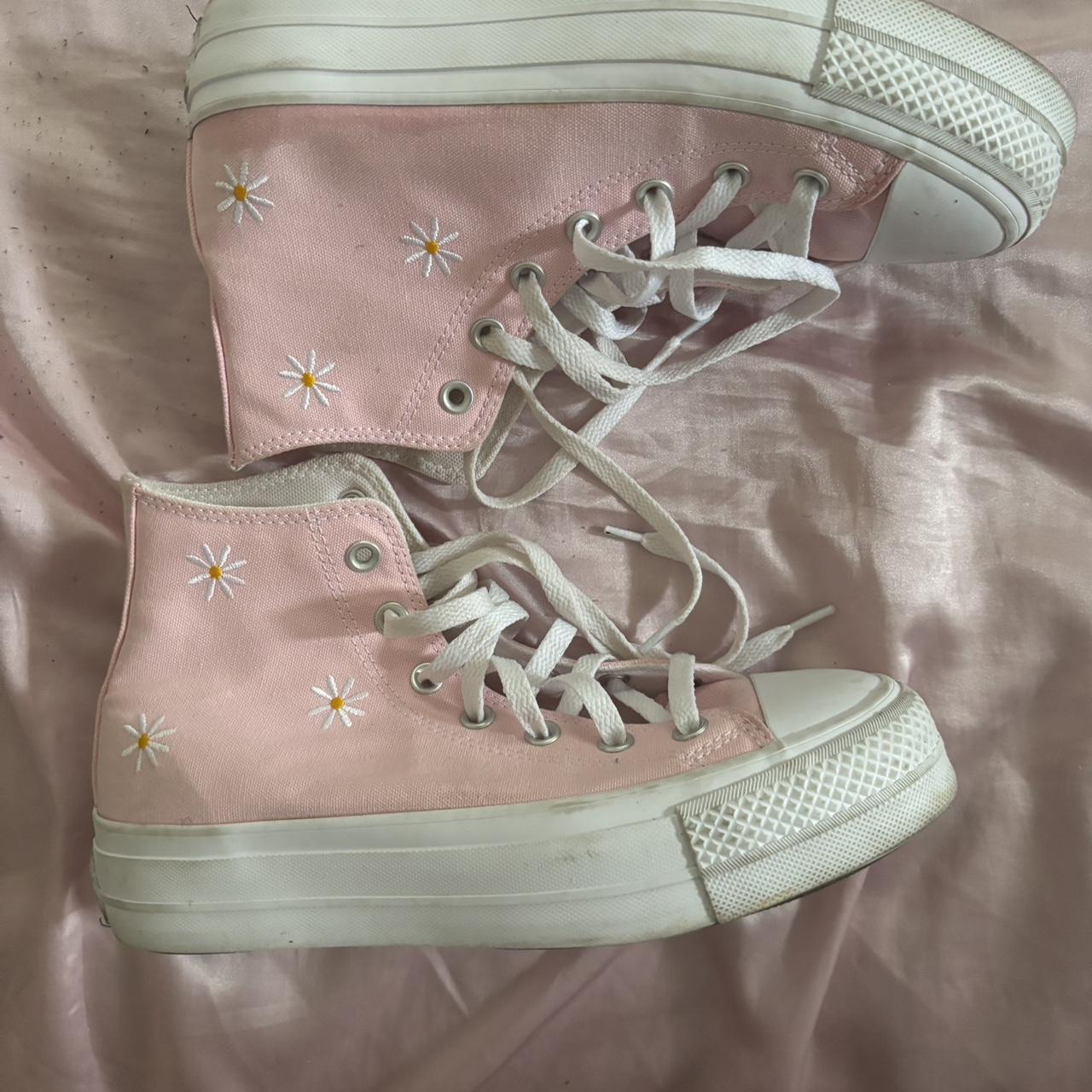CUSTOMIZED PINK FLORAL CONVERSE WORN TWICE. Depop