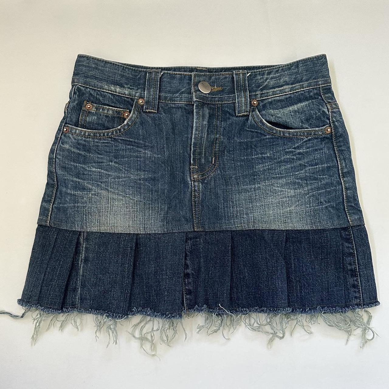 Vintage Denim Pleated Mini Skirt Brand Public Depop