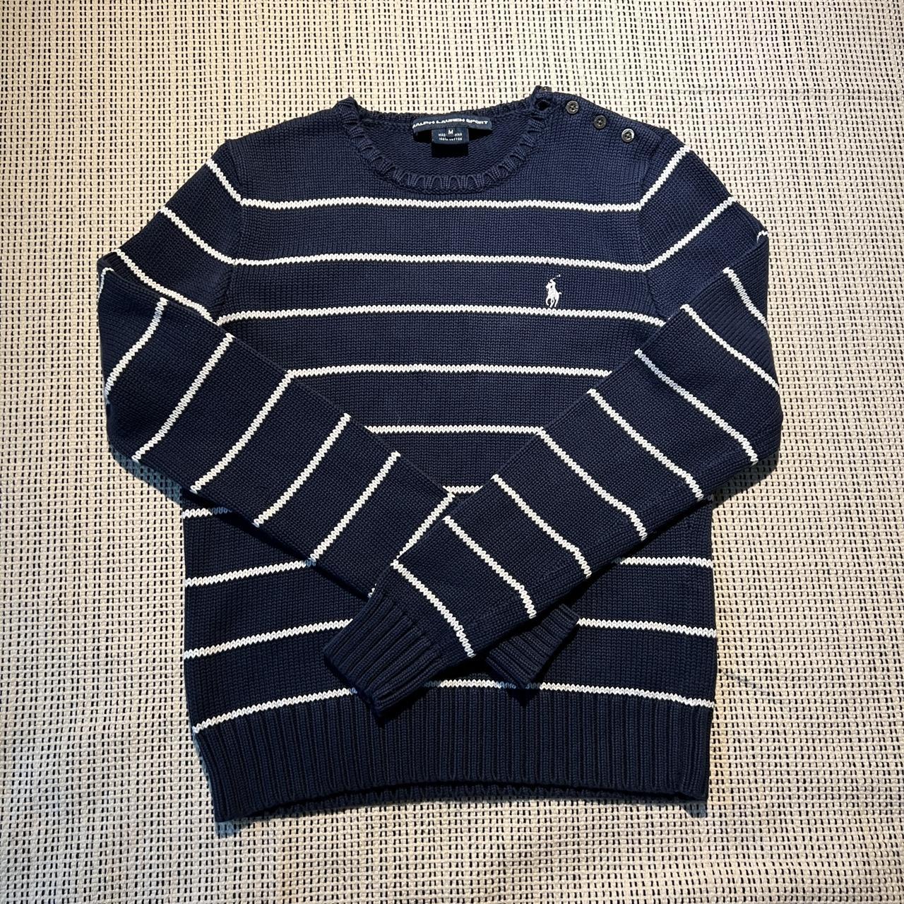 Polo Ralph Lauren Women's Navy and White Jumper | Depop