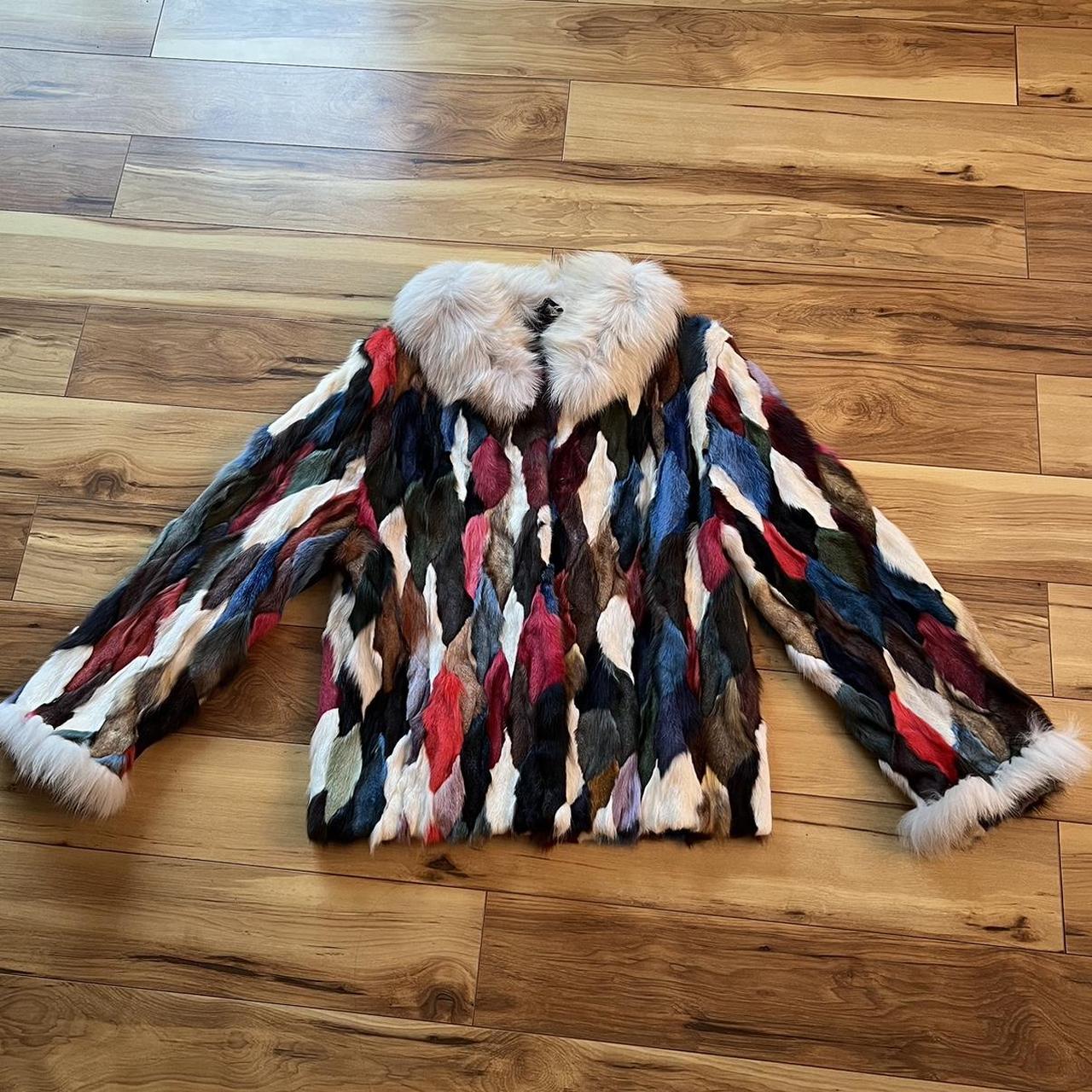 Multi colored rabbit fur coat best sale