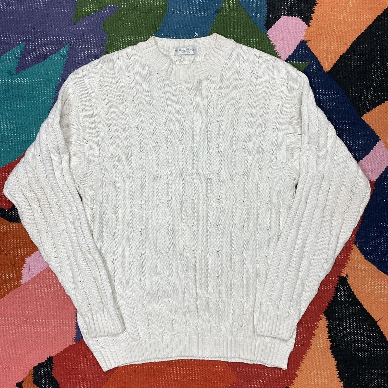 St Michael Cotton Cable Knit Sweater Jumper, White,... - Depop