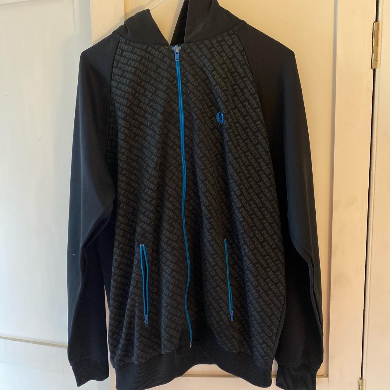 Fred Perry Men's Black and Blue Jacket | Depop