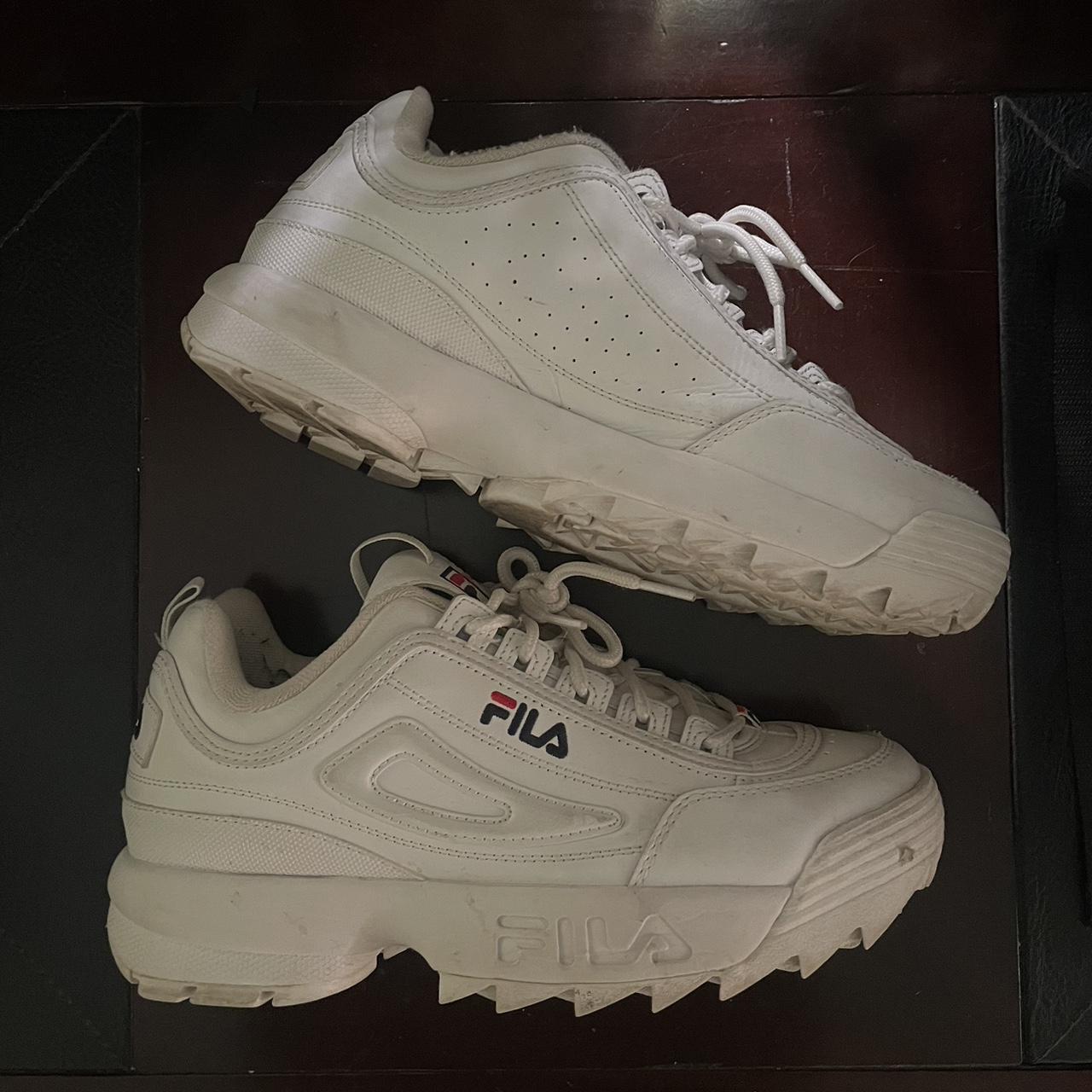 Fila Women's White and Red Trainers | Depop