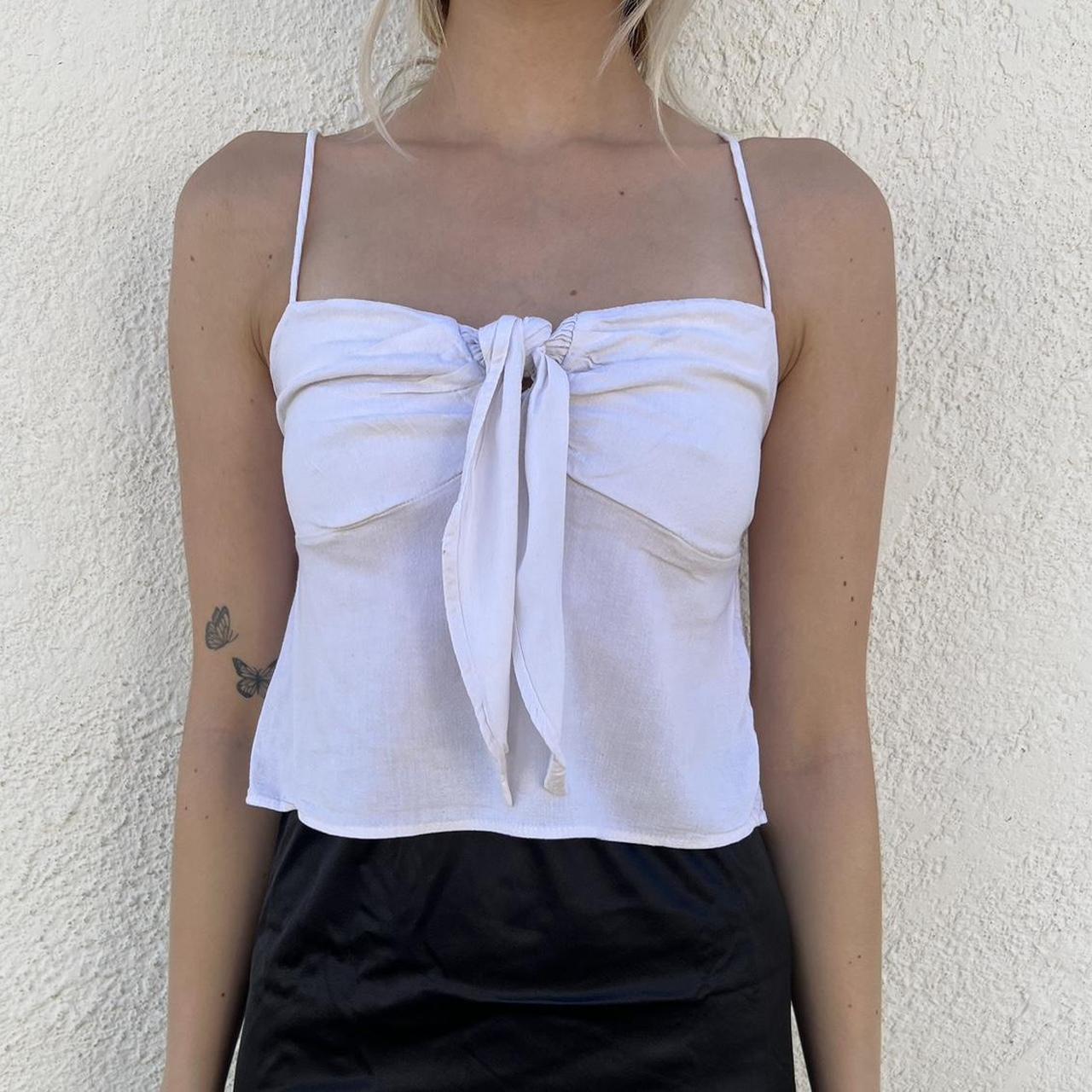 Cute white frilled brandy Melville tank - Depop