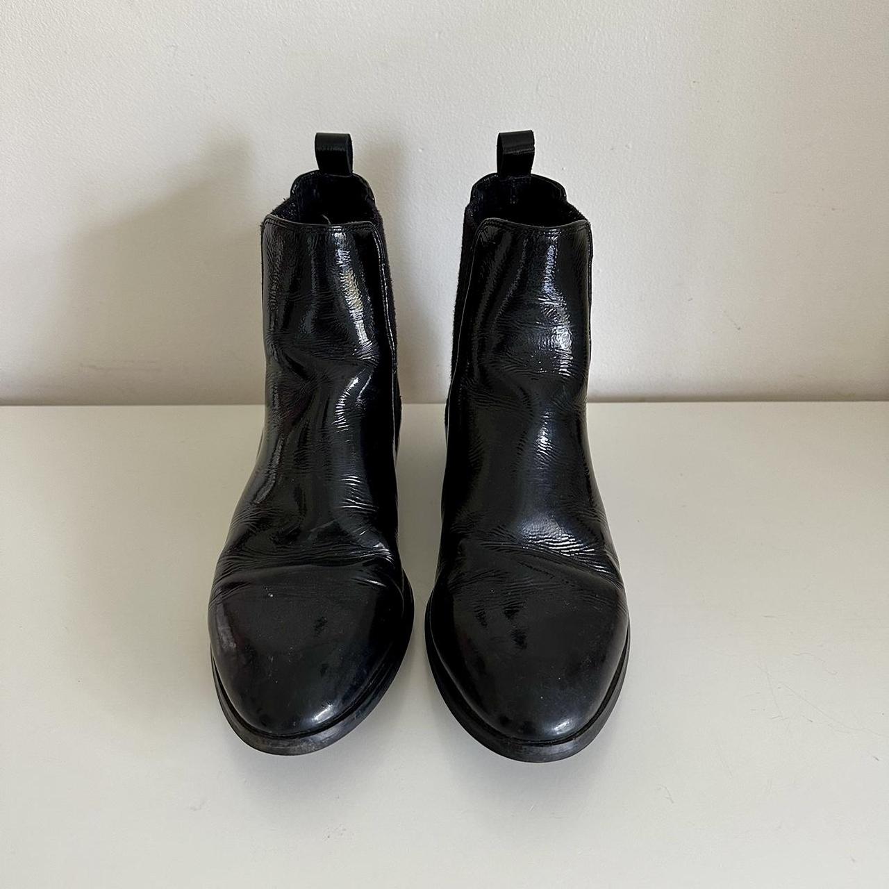 JO MERCER SHINEY BLACK BOOTS (Creases in shoe from... - Depop