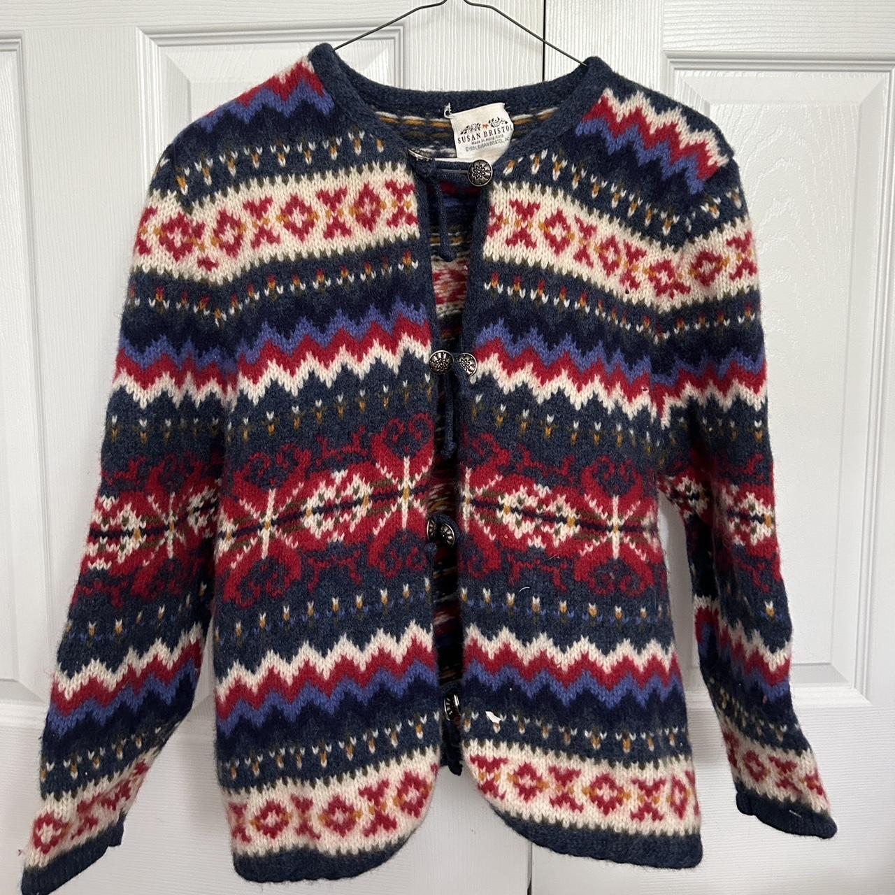 vintage wool sweater/ cardigan -silver floral... - Depop