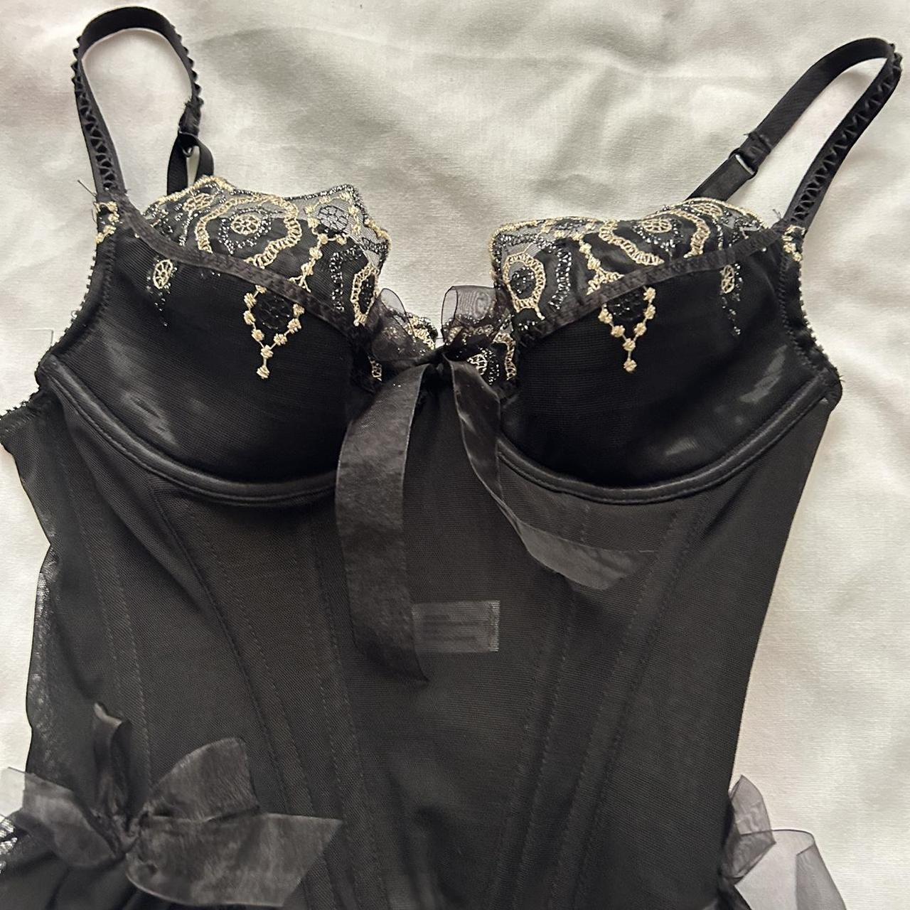 vintage rare black and gold corset top size 34B/... - Depop