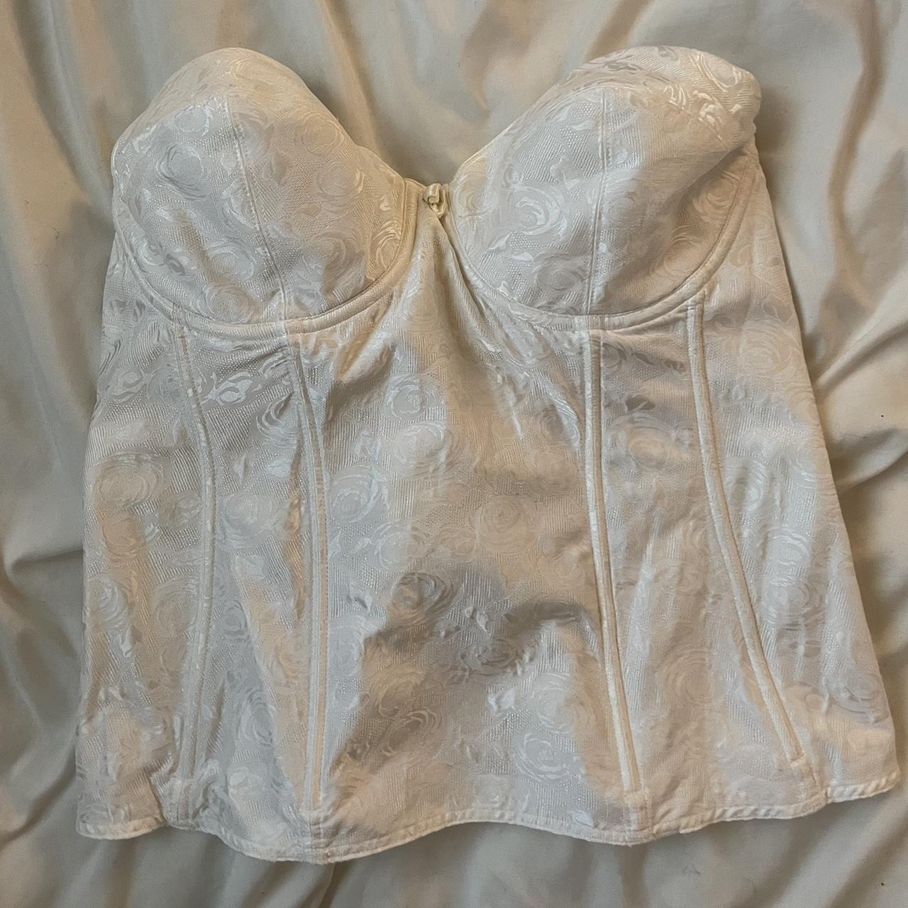 Moms Vintage Cream Flowery Bustier / Corset, size 40C - Depop