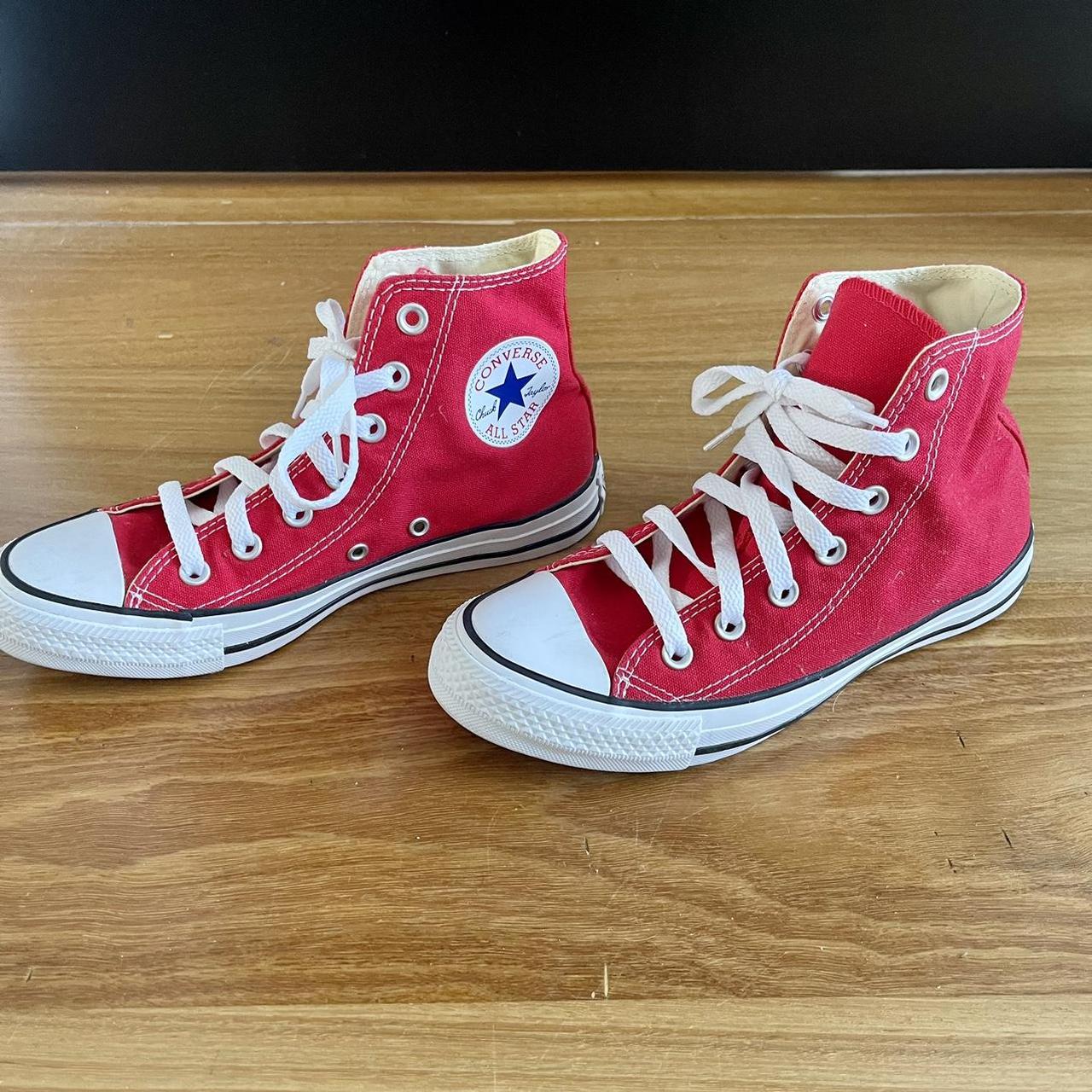 Red high top converse. Only worn once. #converse... - Depop
