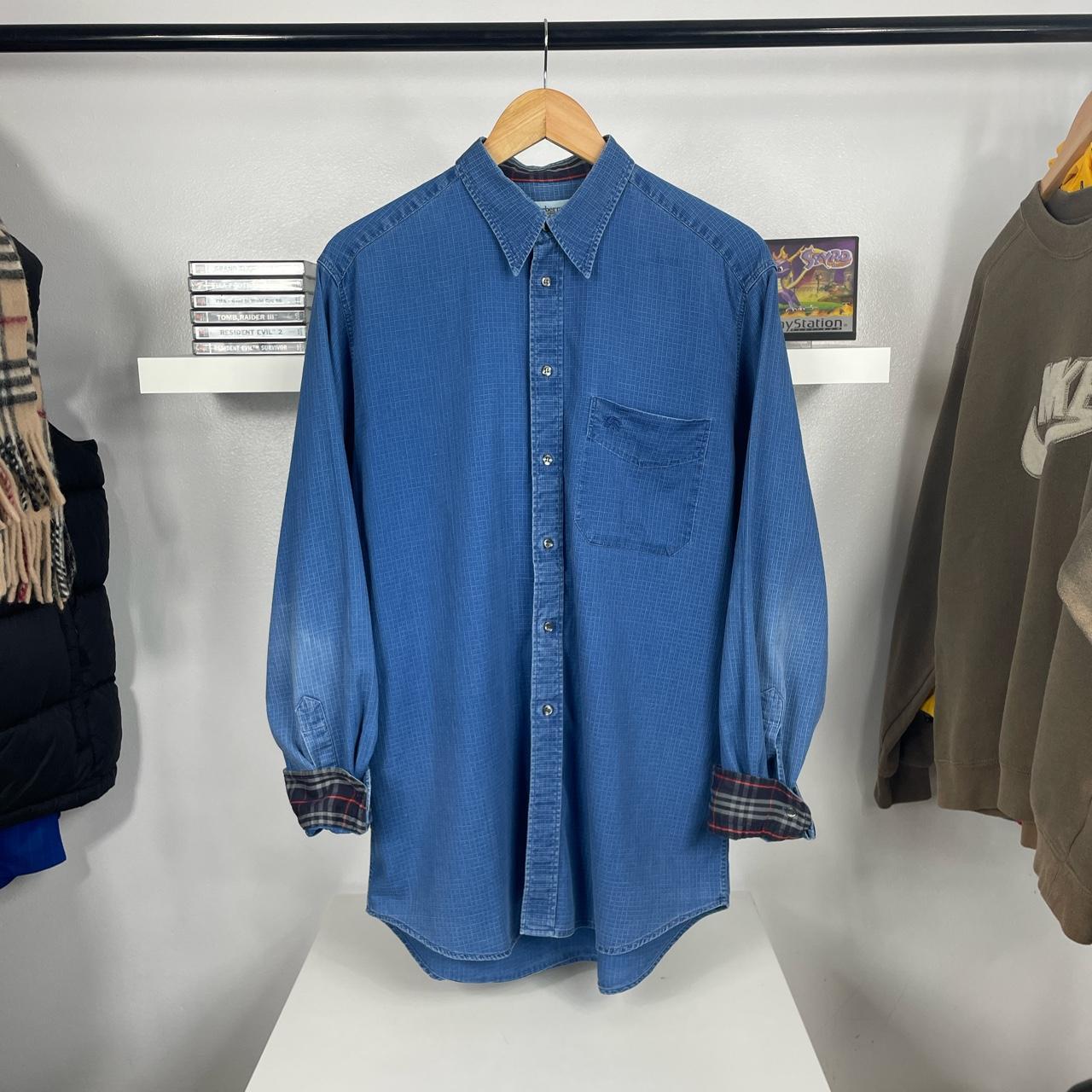 Burberry Men's Navy and Blue Shirt | Depop