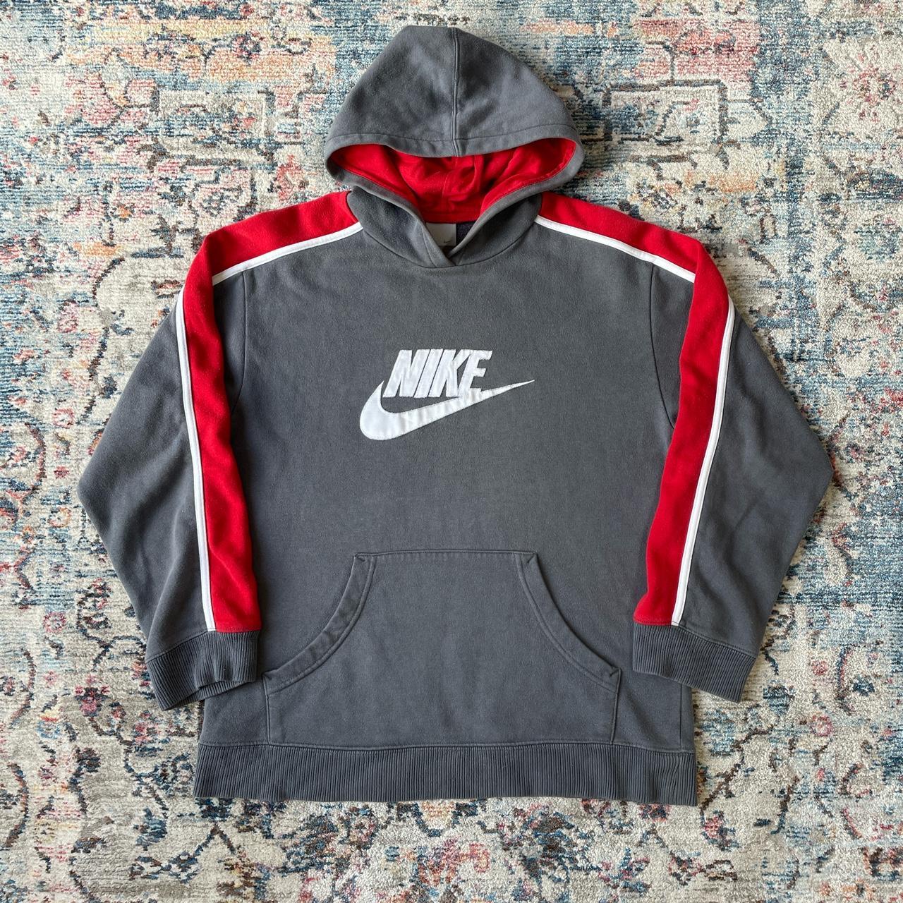 Vintage Nike grey and red spellout hoodie . Depop