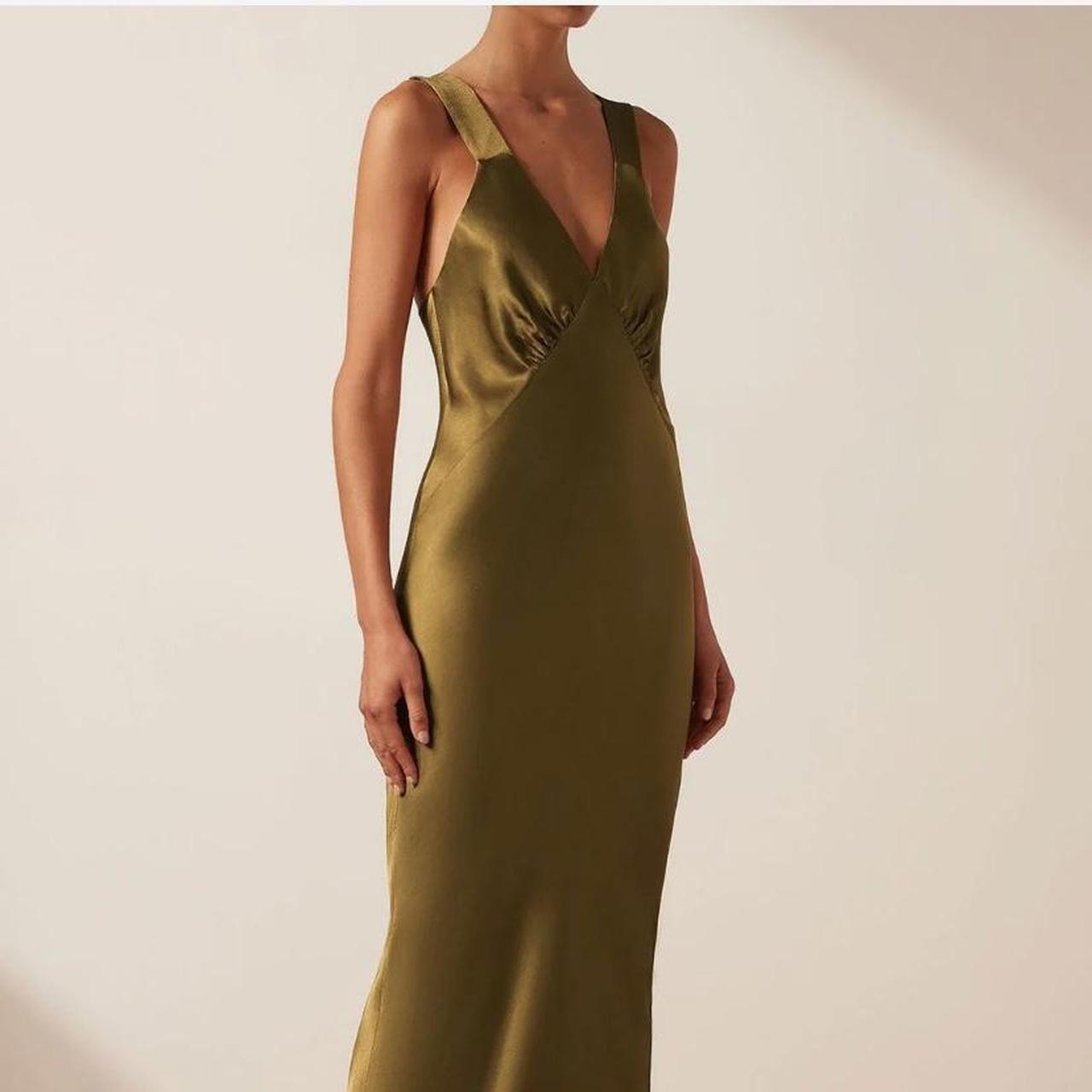 Shona Joy Giorgia Plunged Midi Dress In Olive Oil Depop