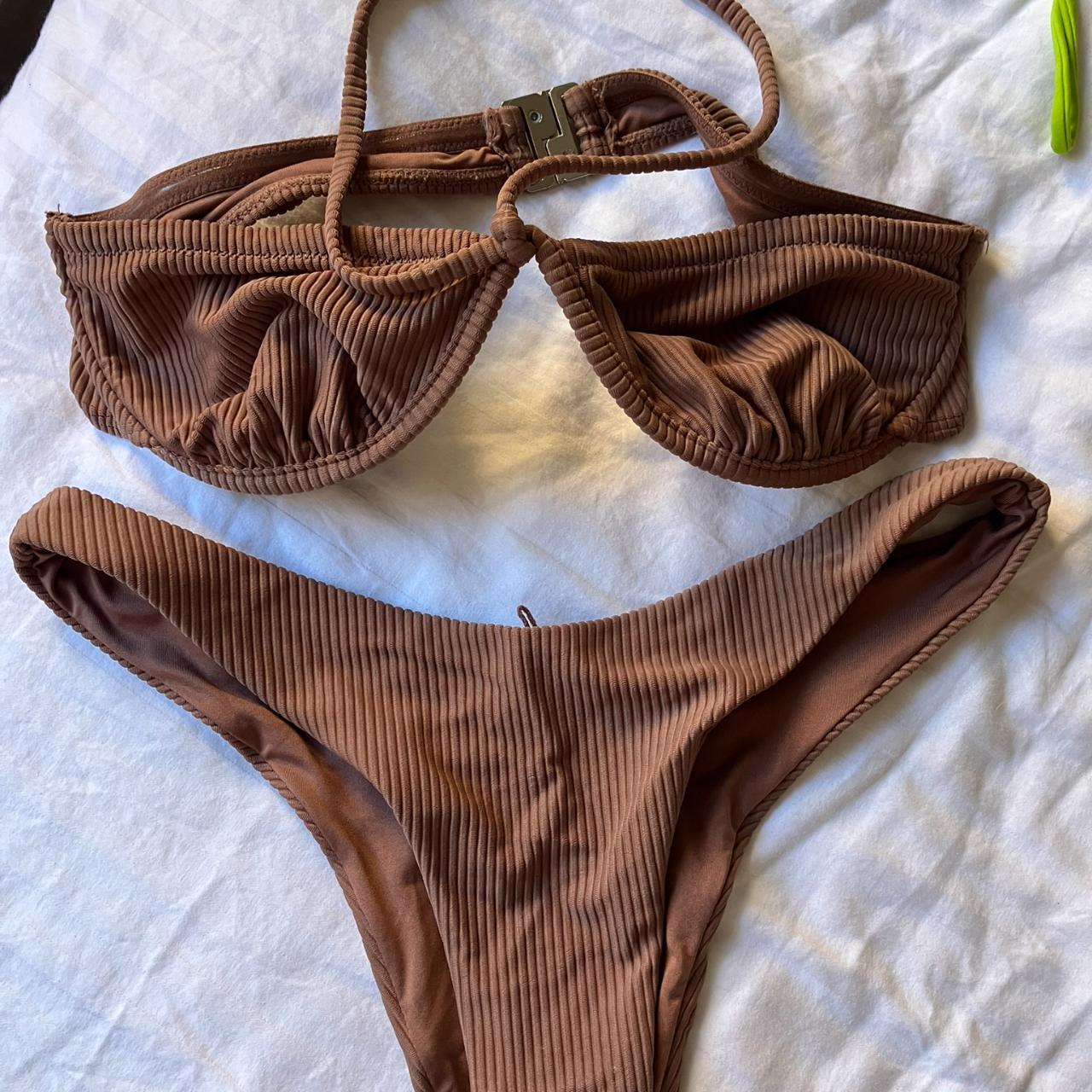 Brown Glassons Ribbed Bikini Set Size 8 Seen On Depop