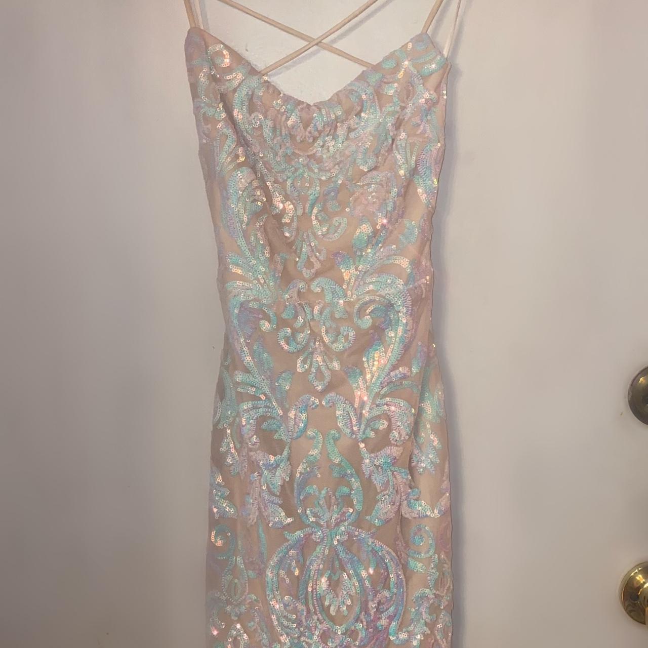 windsor iridescent sequin mini dress - this nude... - Depop