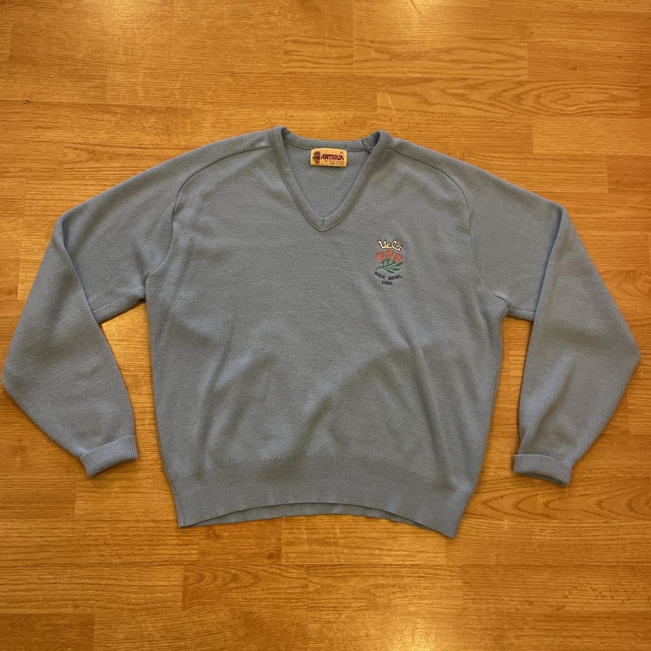 Antigua Apparel Men's Blue and Pink Jumper | Depop