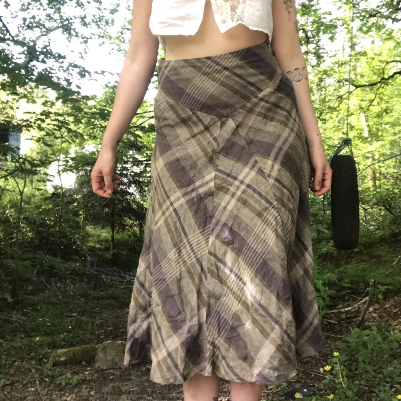 Cute cottagecore check tartan plaid midi skirt