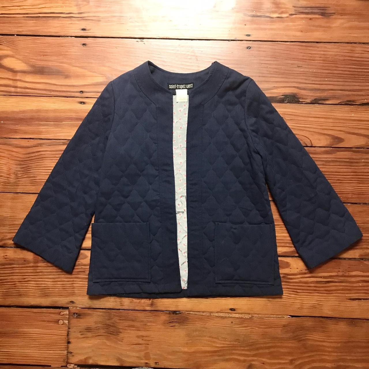 Vintage quilted chore coat. Navy blue with silk... - Depop