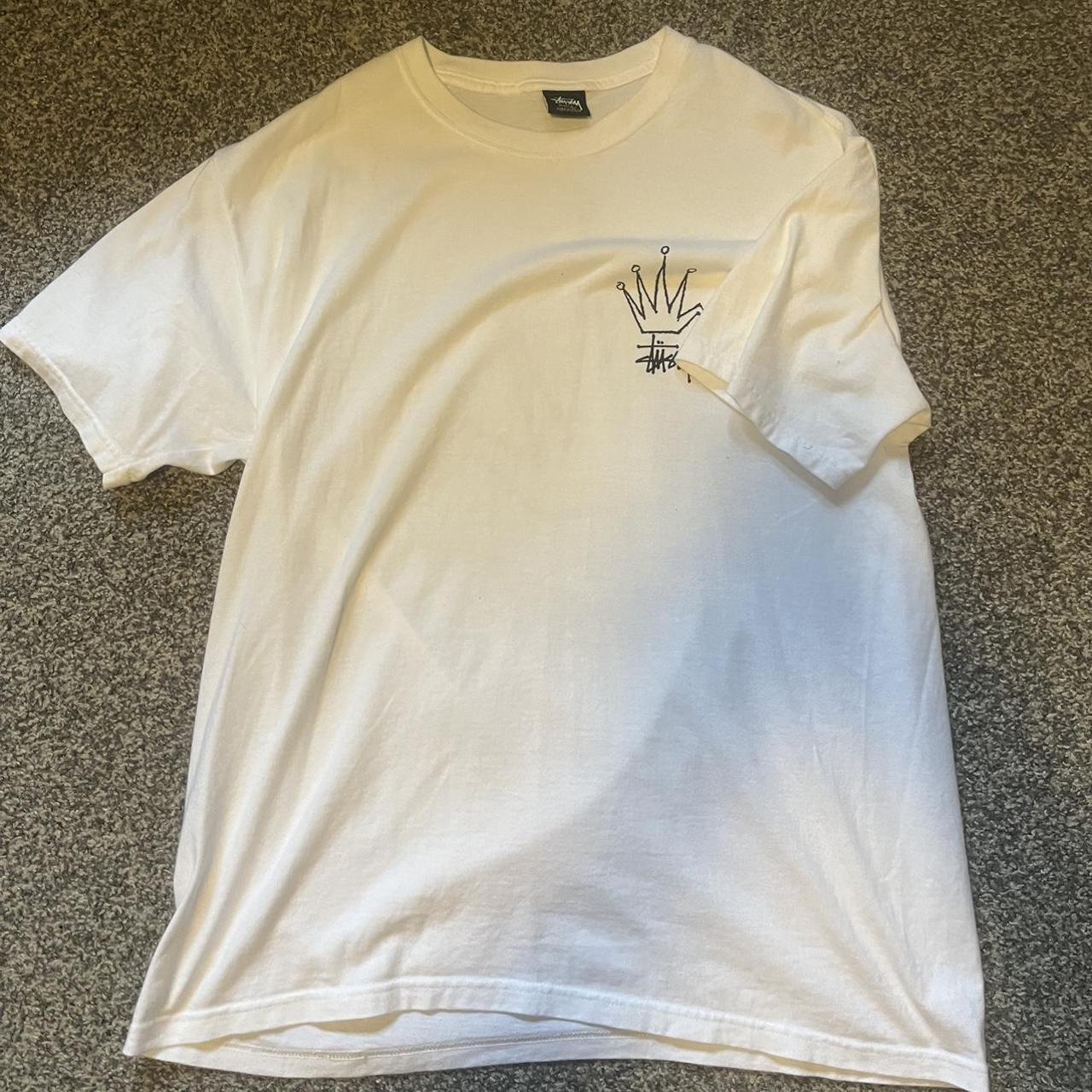 Stüssy Men's White and Black T-shirt | Depop