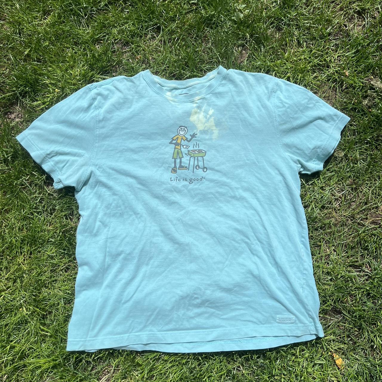 Life is good tee shirt in a light blue color with... Depop