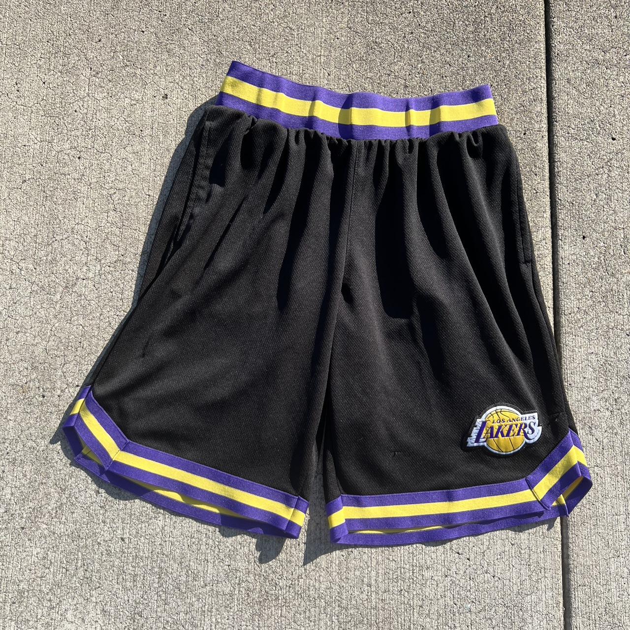 Repop Vintage purple and yellow Lakers jersey shorts - Depop