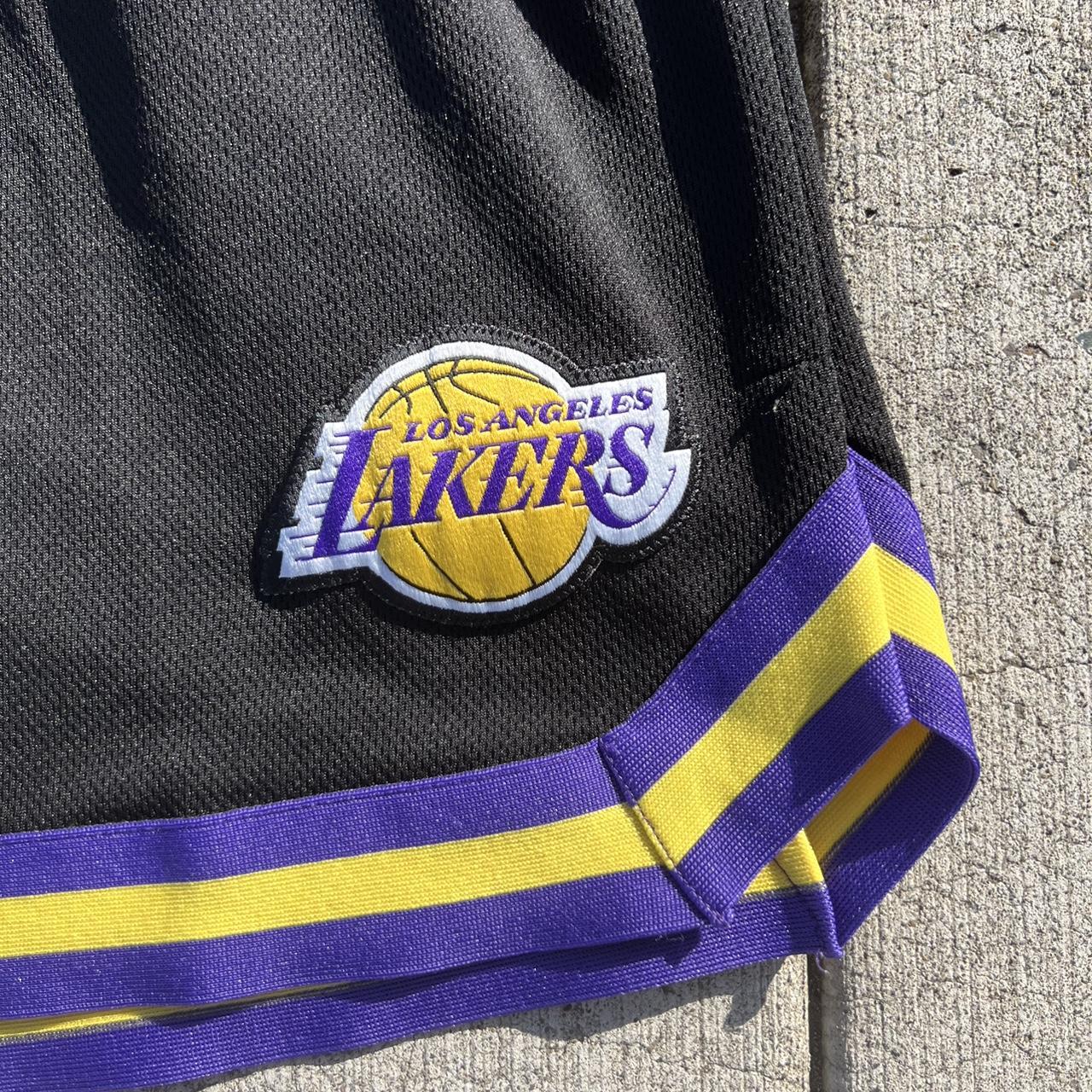 Repop Vintage purple and yellow Lakers jersey shorts - Depop