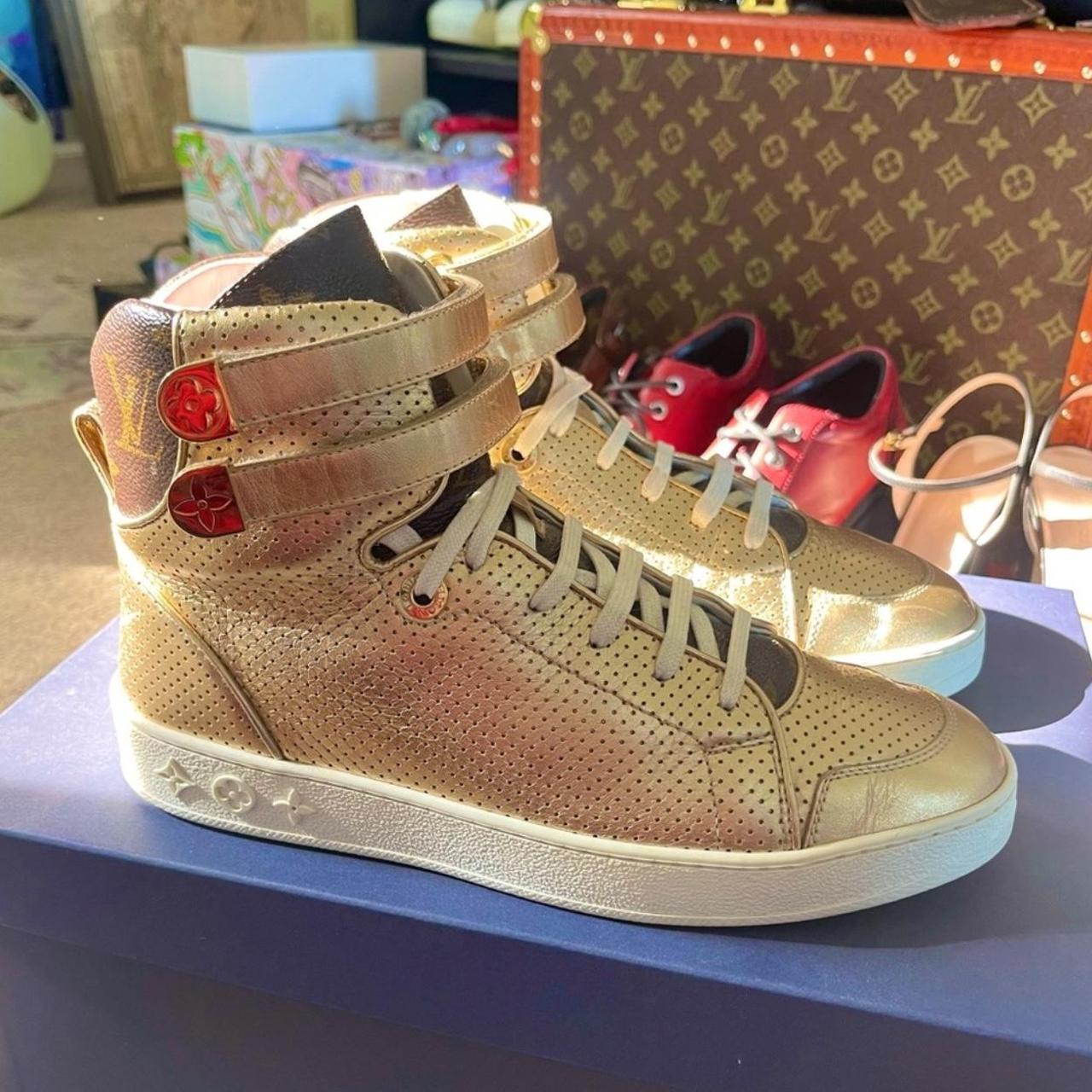 Louis Vuitton Women s Gold Hightop Boombox Sneaker. Depop