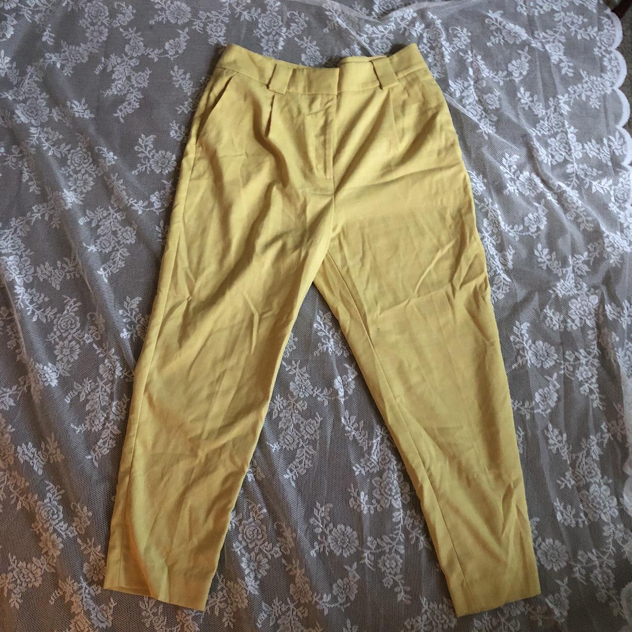 yellow h&m size 10 trousers to brighten up your... - Depop