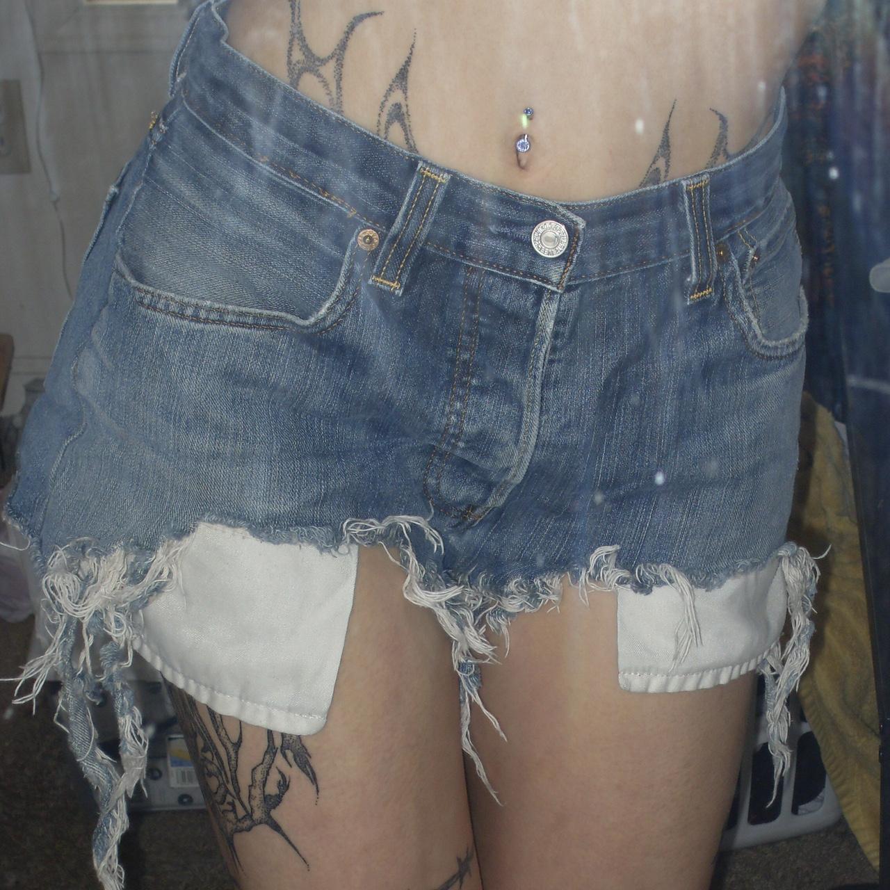 + levi's distressed denim shorts + waist: 28" + hip:... - Depop