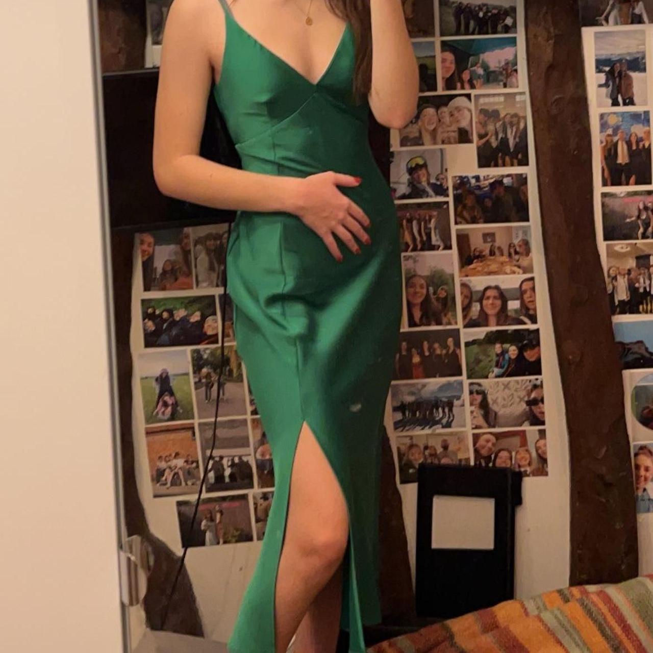 Green satin slip dress best sale