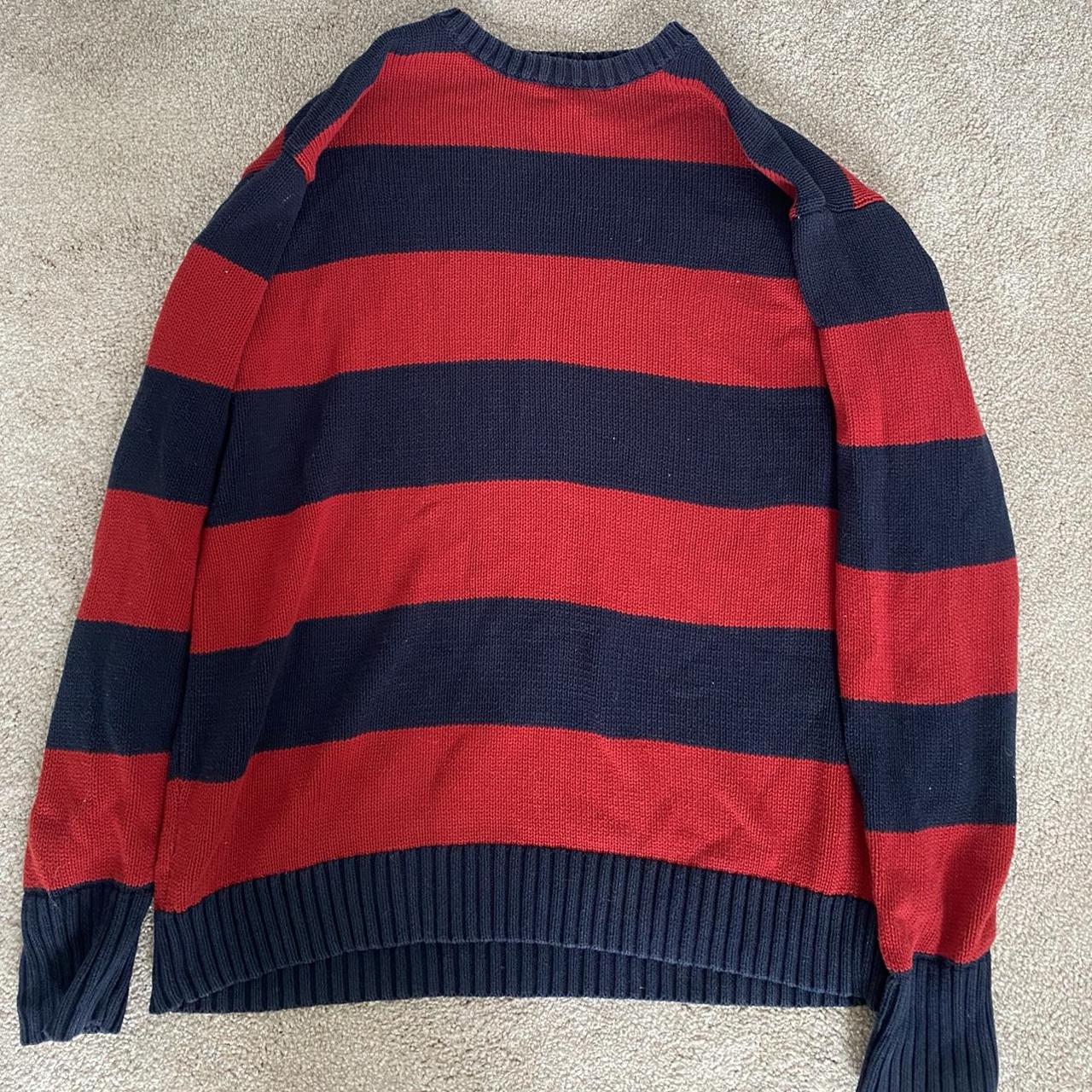 Brandy Melville red and navy striped jumper , in... - Depop