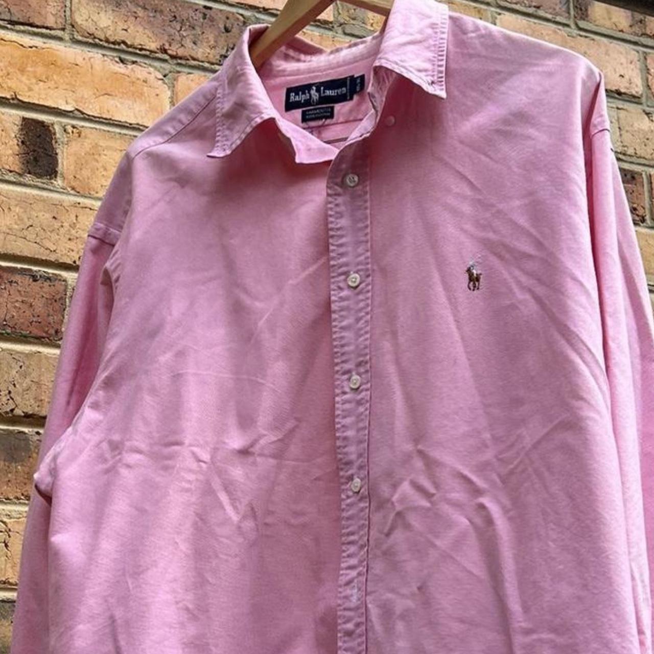 Polo Ralph Pink Button Up Shirt Tagged XL but fits... - Depop