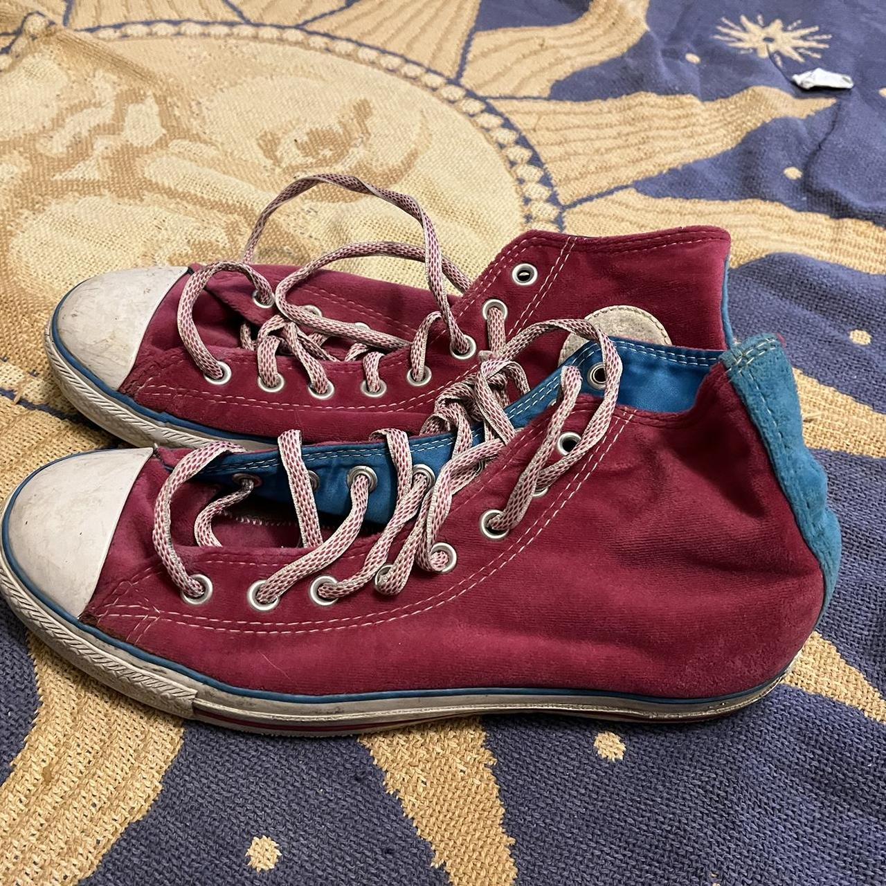 Woman’s velvet pink and blue converse with cool... - Depop