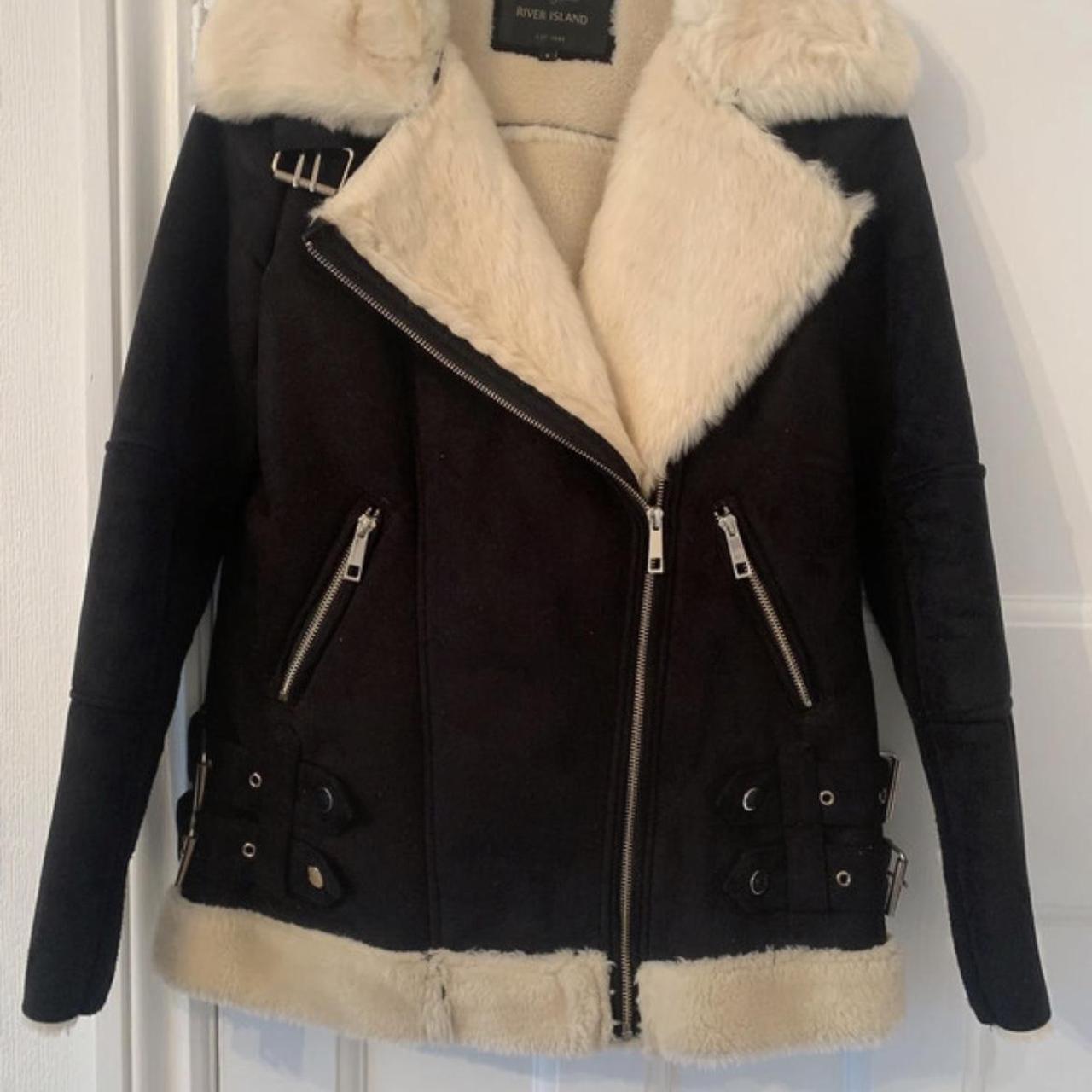 River island size aviator coat, furry