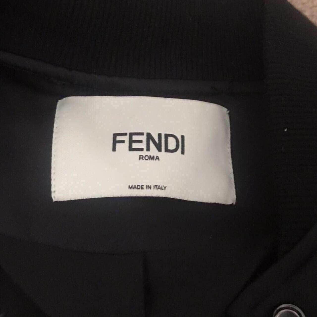 Elegant Satin Black Fendi Varsity Jacket With Pearl... Depop