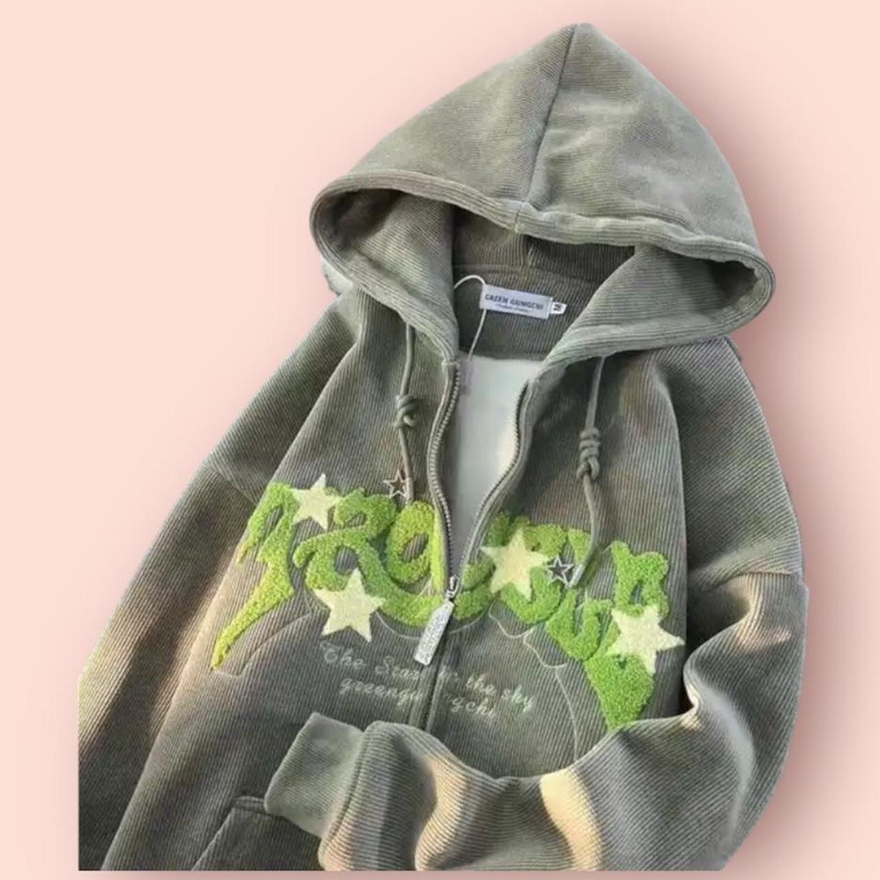 Women’s Green Zip-Up Graphic Hoodie Retro... - Depop