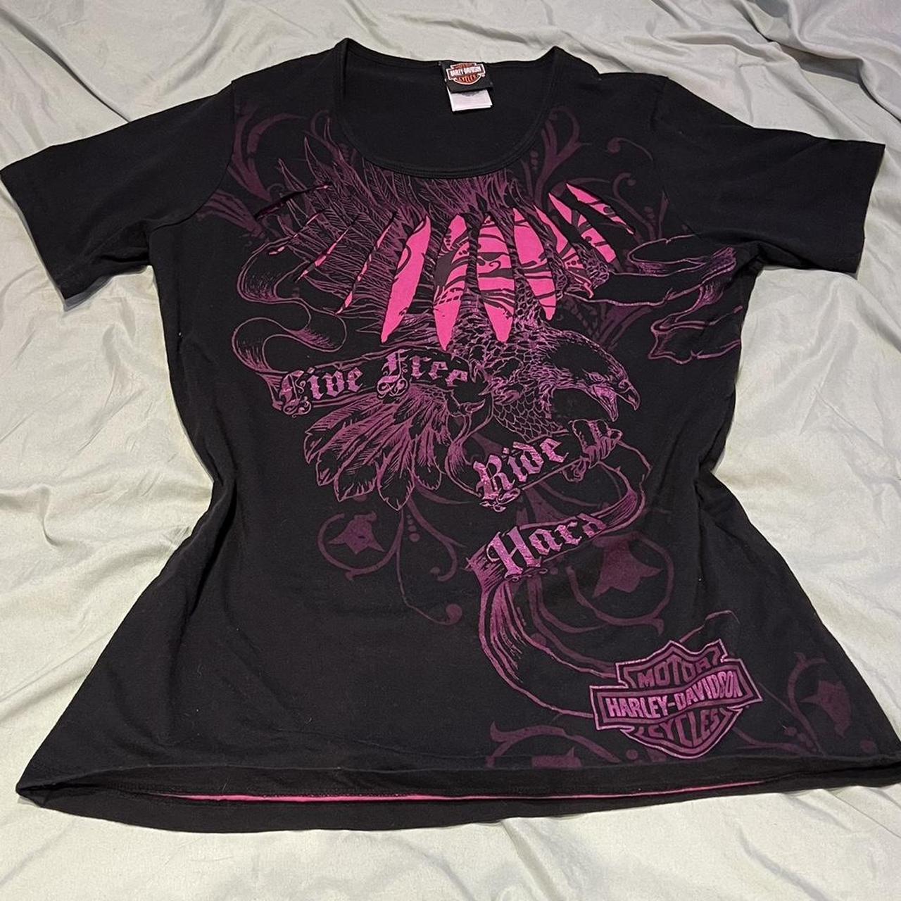 Harley Davidson Women's Black and Pink Shirt | Depop