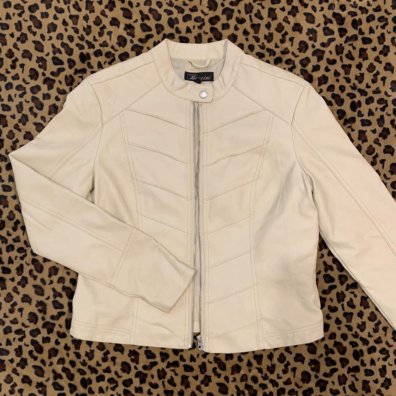 beige/cream racer jacket 🍒 zipper detailing on the... Depop