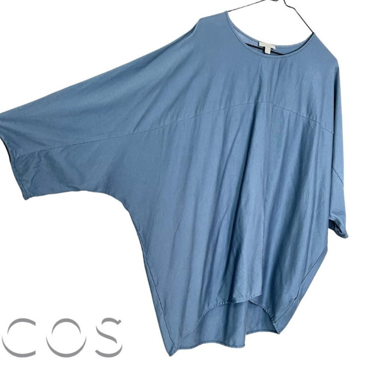 COS Dusty Blue 3/4 Sleeve Volume Tee Size L COS... Depop