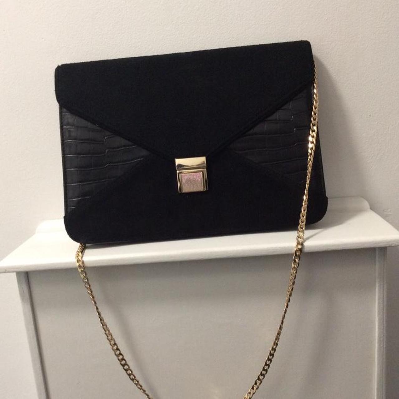 Mock skin Dune hand bag Long gold chain Enevelope... - Depop