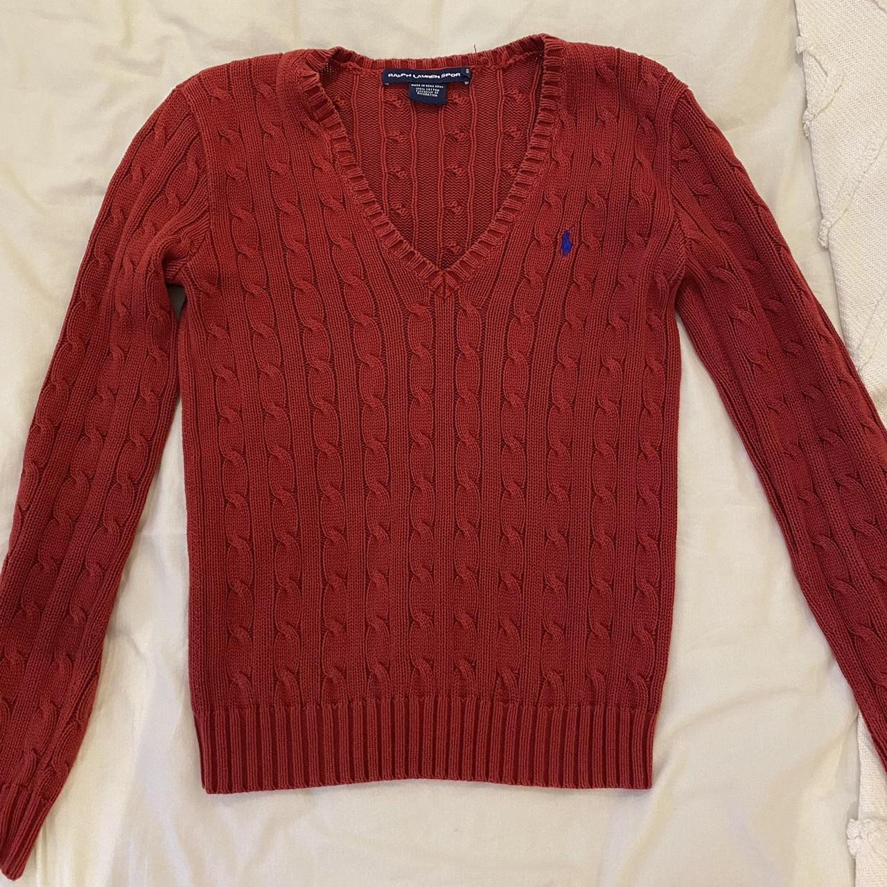 Vintage Ralph Lauren red cable knit sweater jumper.... - Depop