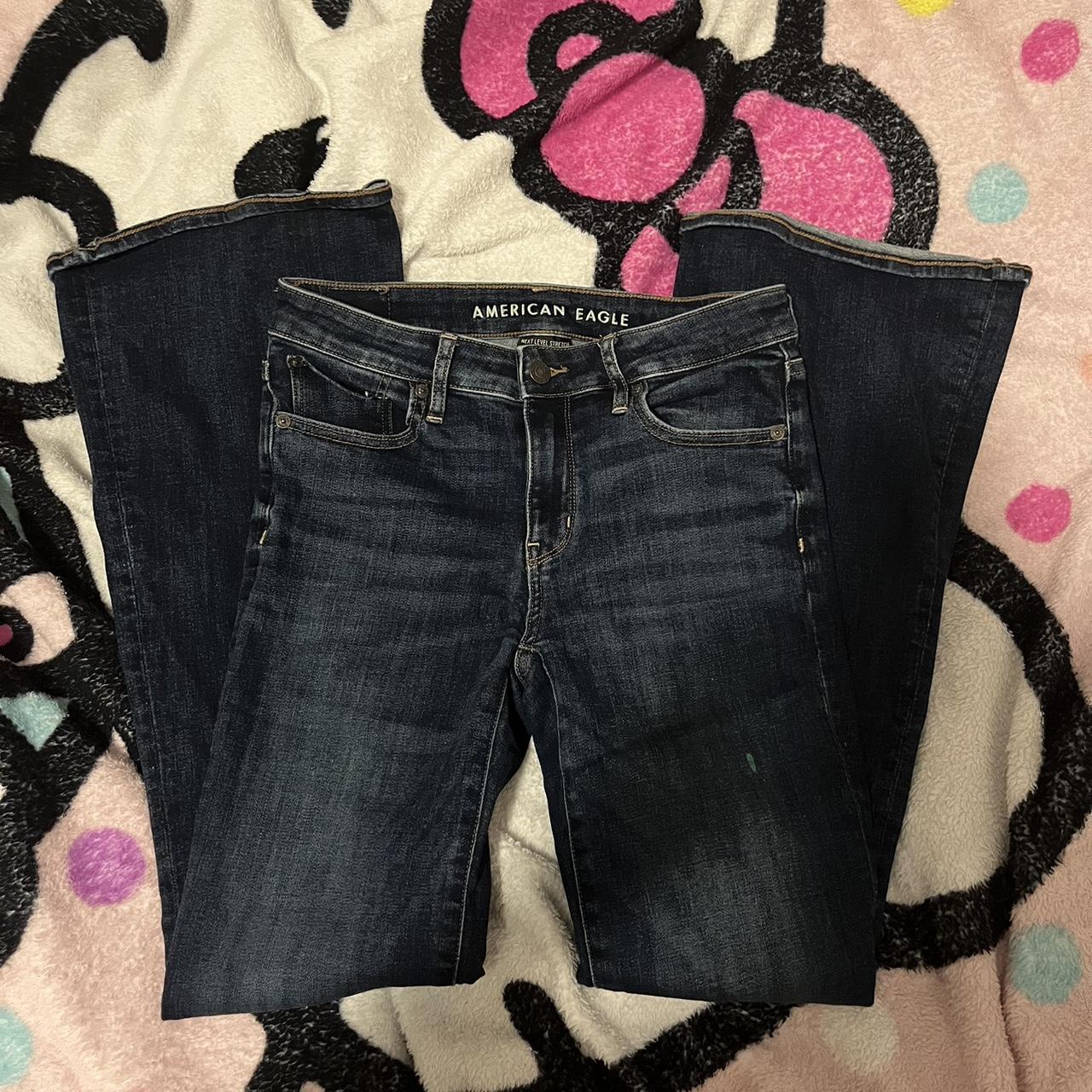 american eagle low rise flared jeans dark wash &... - Depop