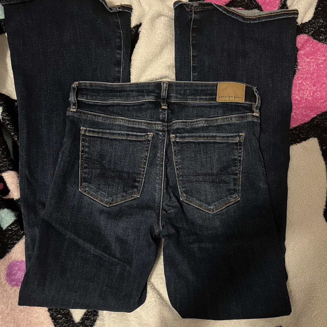 american eagle low rise flared jeans dark wash &... - Depop