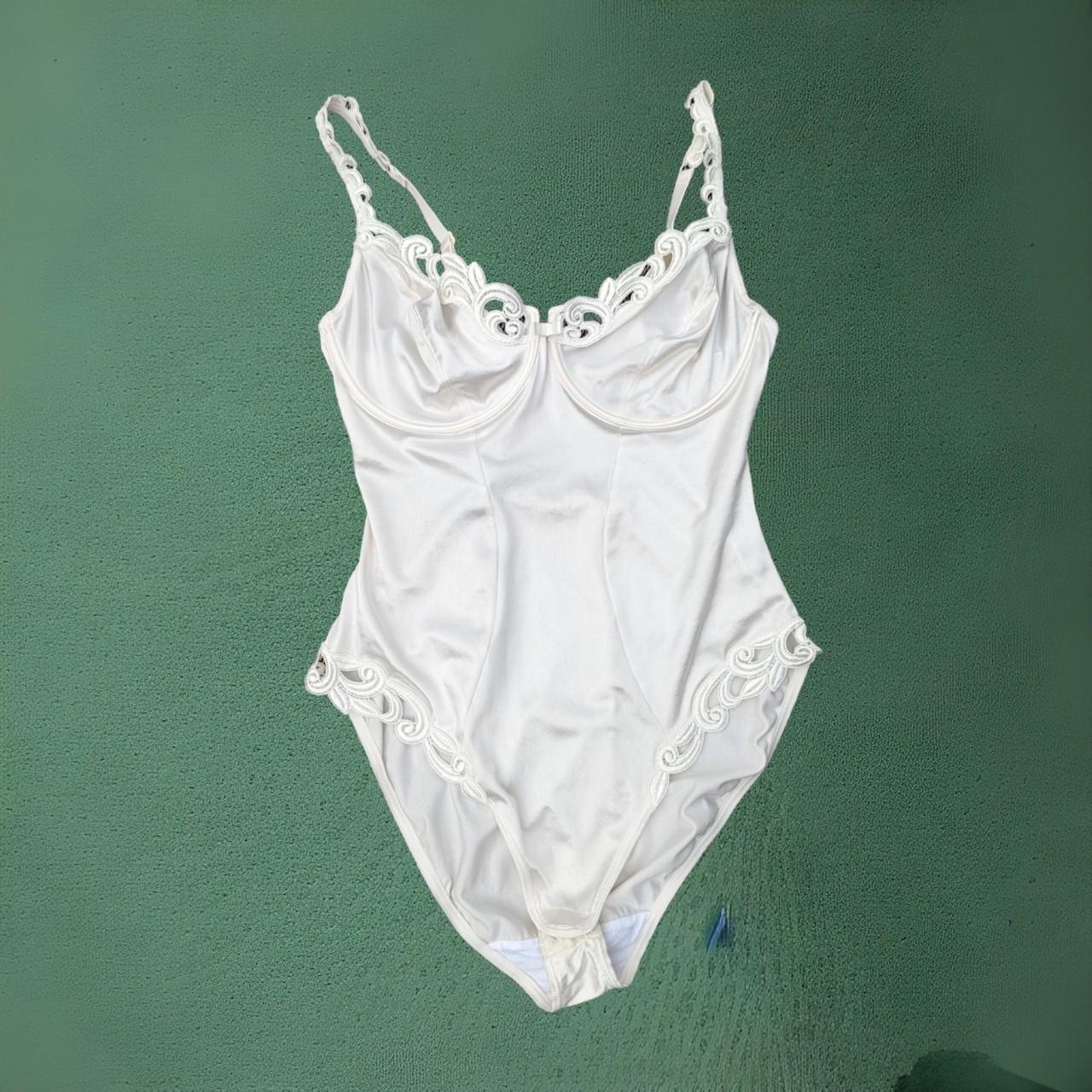 Vintage 90's White Satin And Lace Teddy Lingerie - Depop