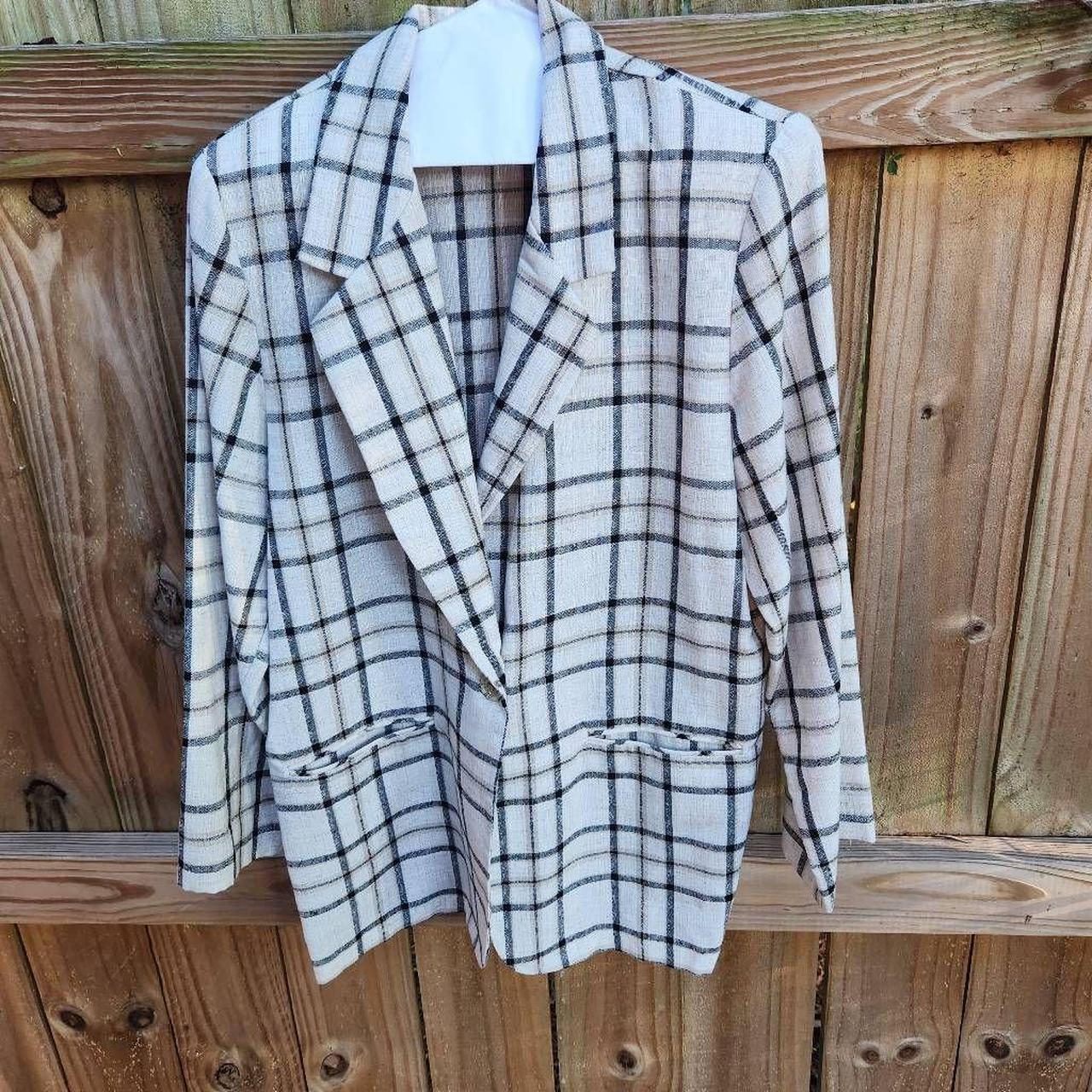 Studio C Vintage 80's Checkered Plaid Cream Black...