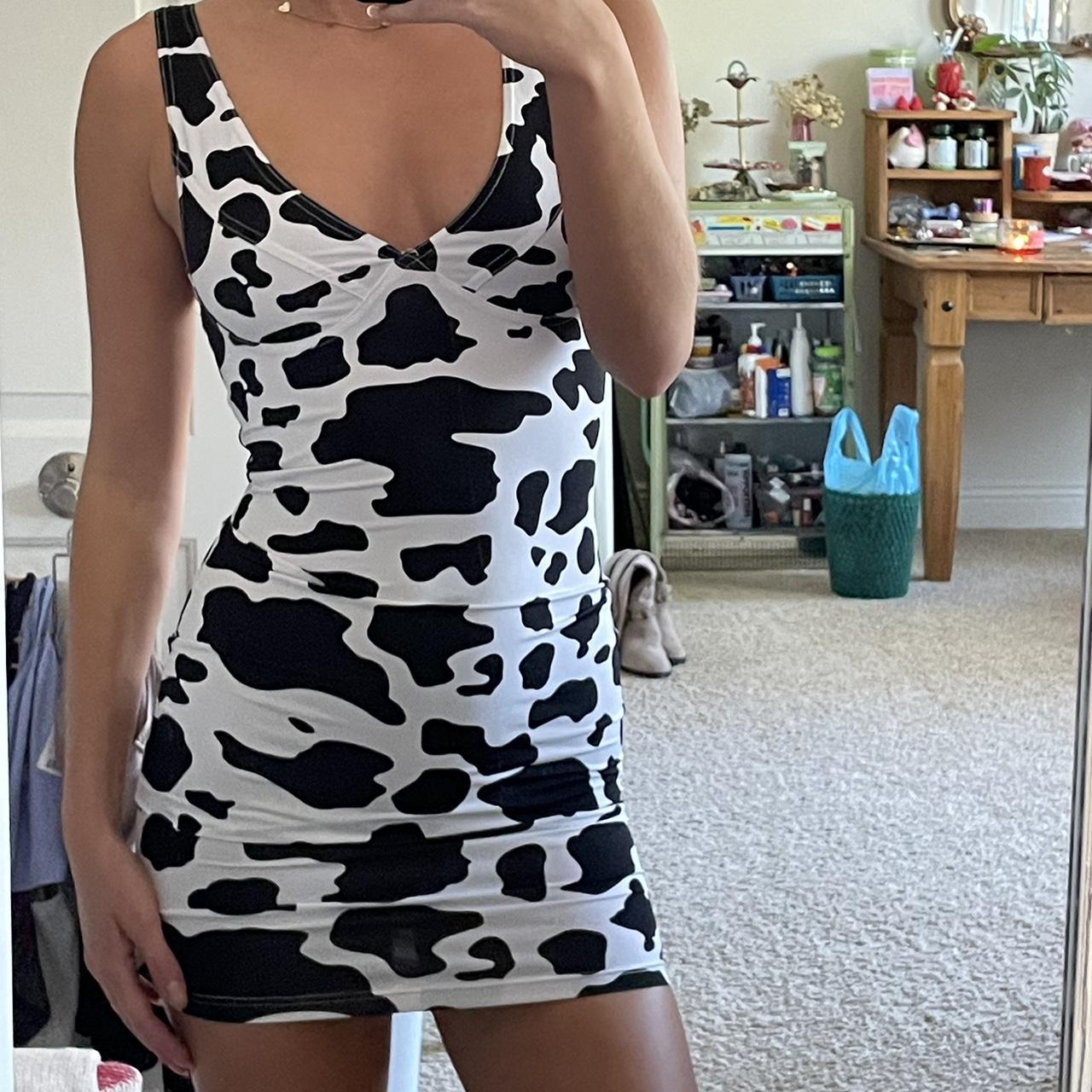 Long cow print dress Size 2XL - Depop
